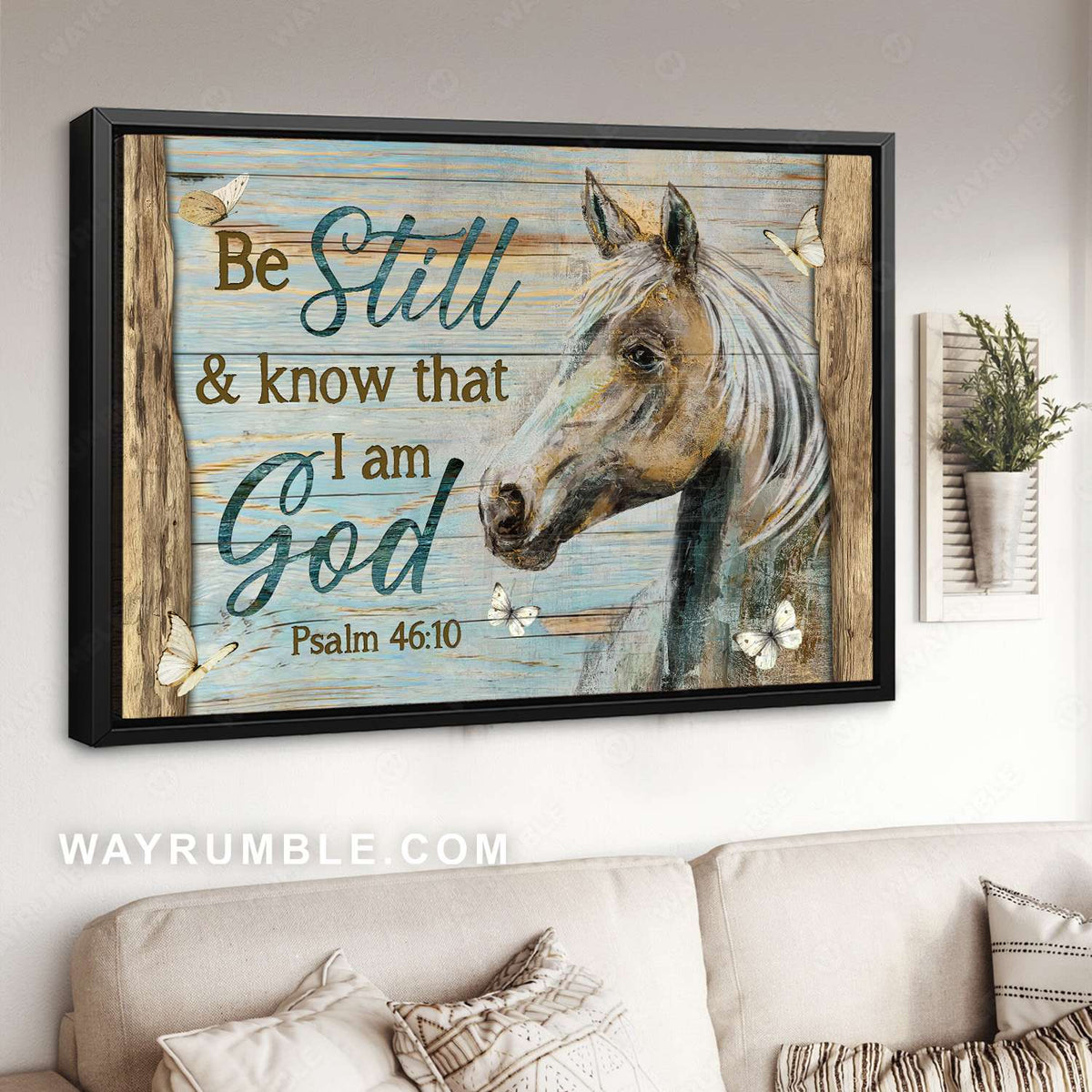 Horse painting, Wood painting, White butterfly, Be still I am God - Jesus Landscape Canvas Prints, Christian Wall Art