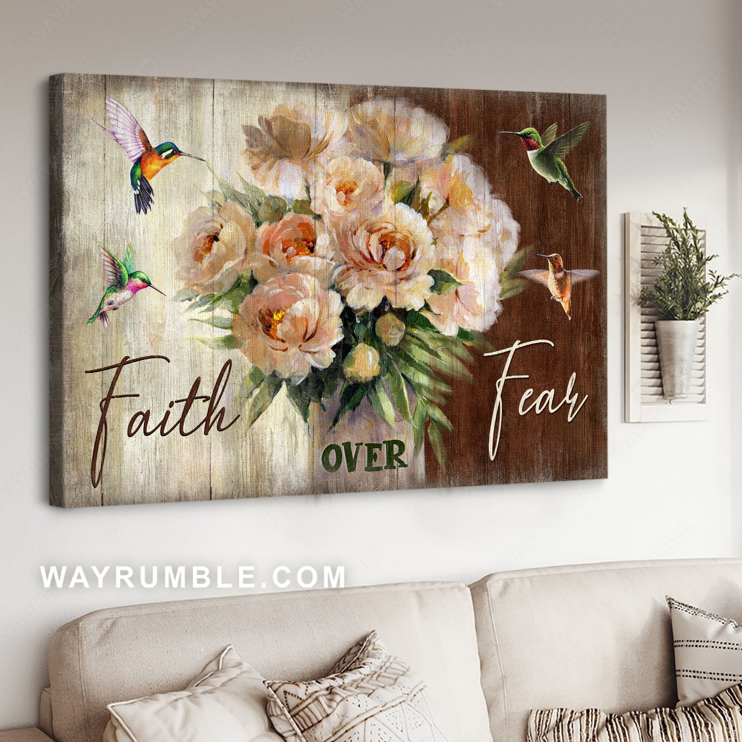 Rose, Hummingbird, Faith over fear - Jesus Landscape Canvas Prints, Christian Wall Art