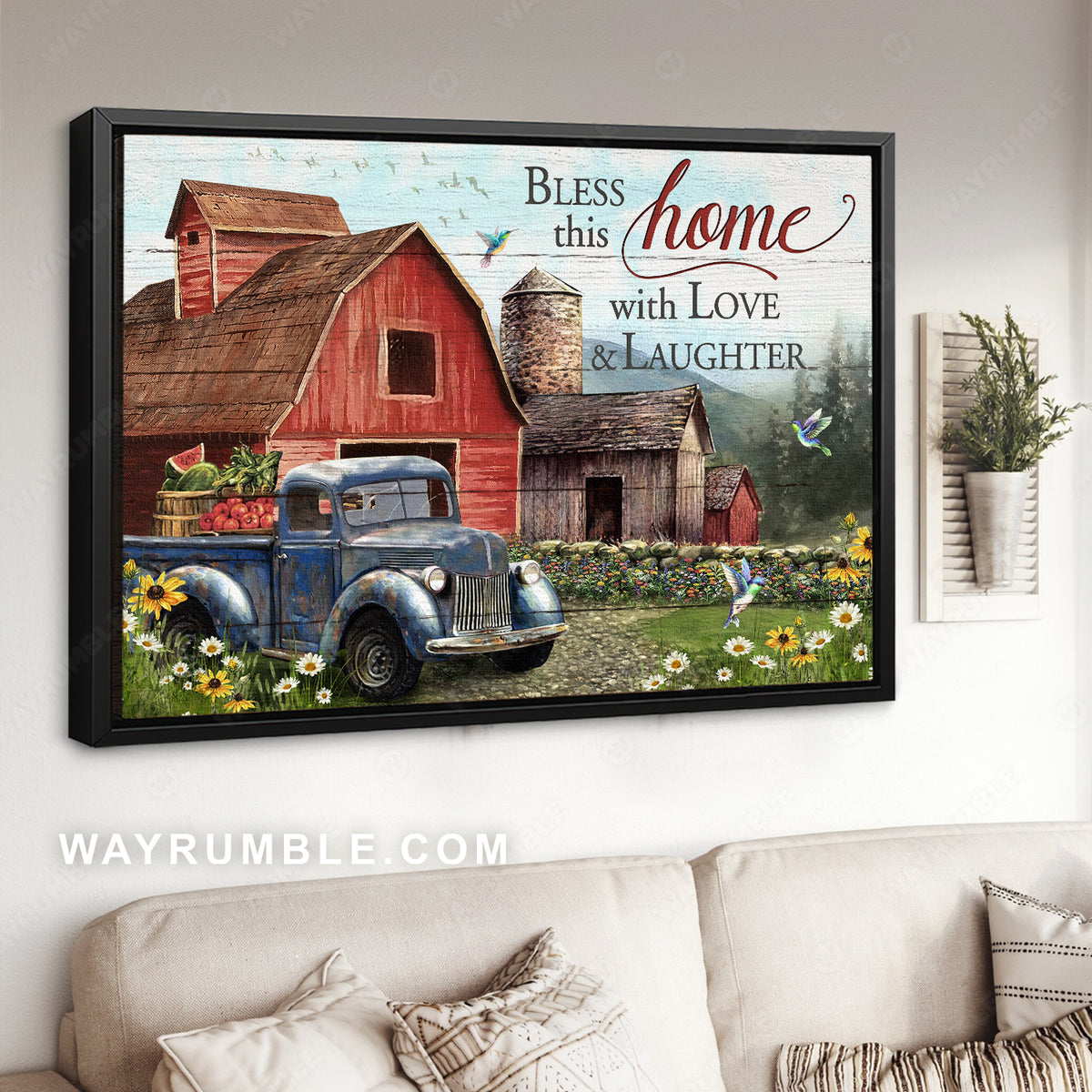 Farm house, Semi truck, Harvest baskets, Colorful flower, Bless this home - Jesus Landscape Canvas Prints, Christian Wall Art
