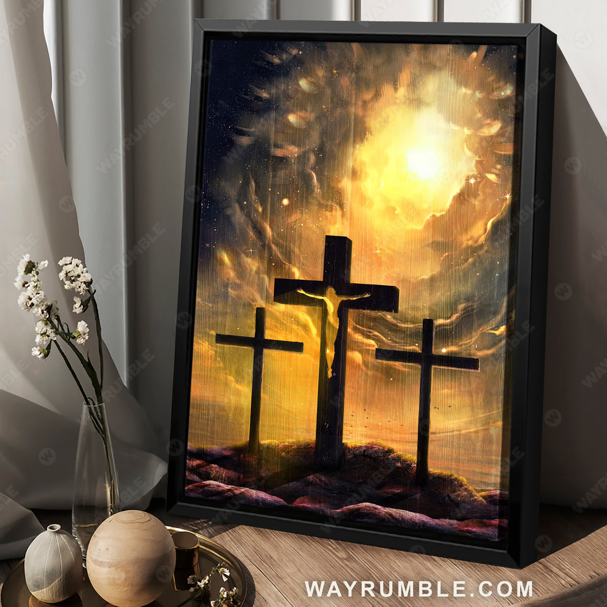 Heaven's light, Three rugged crosses, The the sacrifice of Jesus Christ - Jesus Portrait Canvas Prints, Wall Art