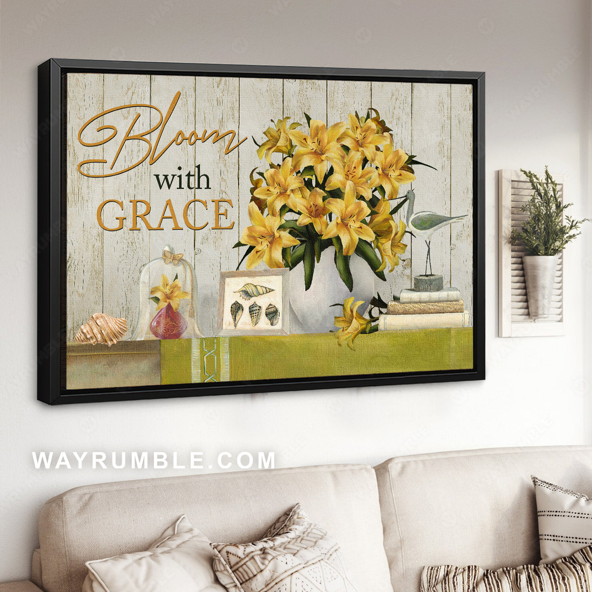 Yellow lily, Books drawing, Seashell, Bloom with grace - Jesus Landscape Canvas Prints, Christian Wall Art