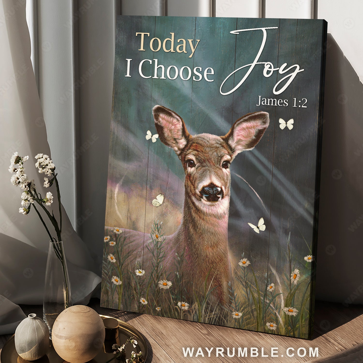 Beautiful Deer, Butterfly, Flower field, Today I choose Joy - Jesus Portrait Canvas Prints, Christian Wall Art