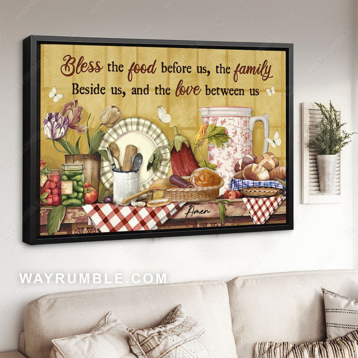 Kitchen tools, Crusty bread, Pickled vegetables, Bless the food - Jesus Landscape Canvas Prints, Christian Wall Art