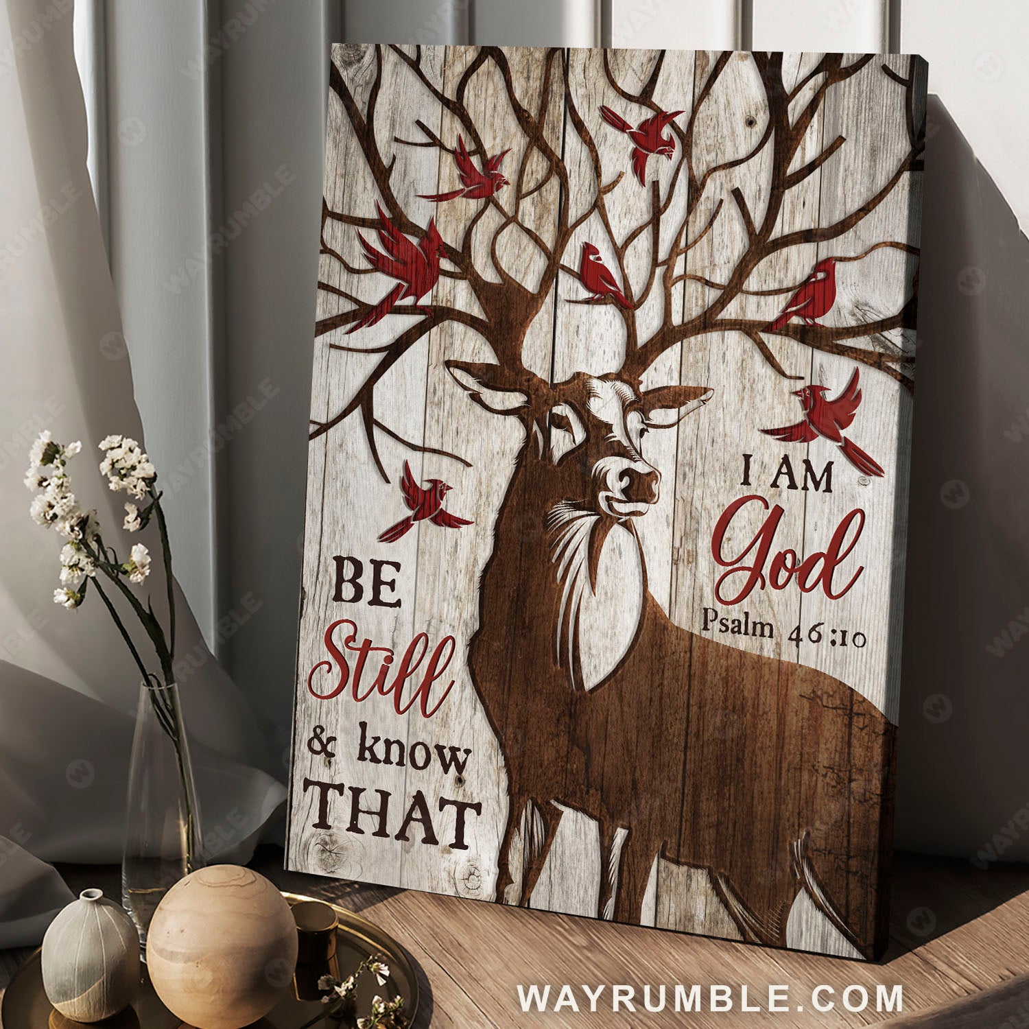 Reindeer, Northern cardinal, Be still and know that I am God - Jesus Portrait Canvas Prints, Christian Wall Art