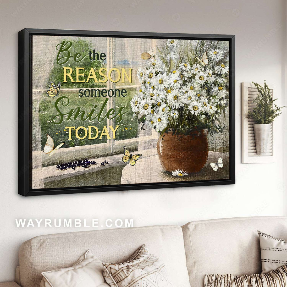 Daisy flower, Ceramic vase, Garden view, The reason someone smiles - Jesus Landscape Canvas Prints, Christian Wall Art