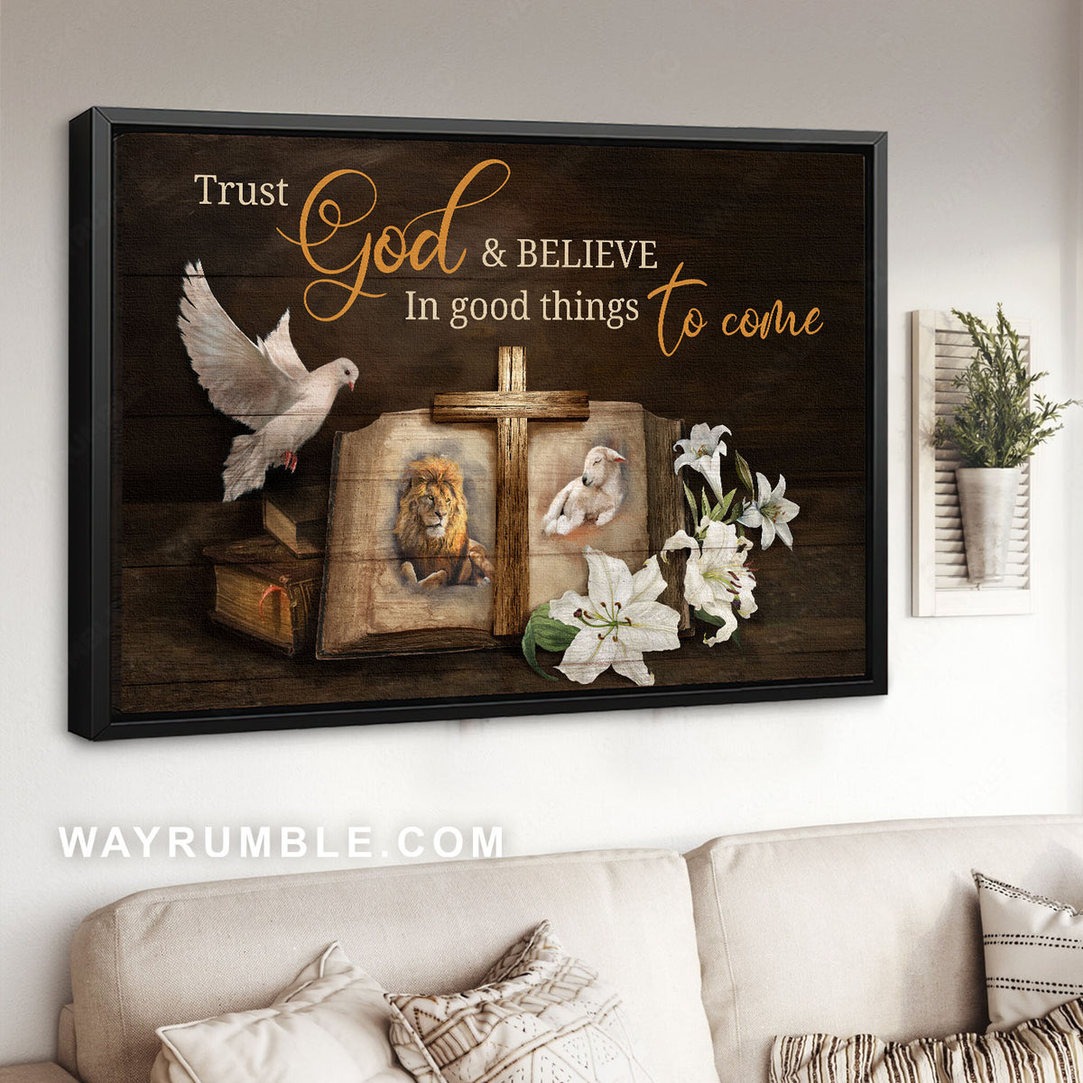 The bible, Lily flower painting, Doves of peace, Trust God and Believe in good things to come - Jesus Landscape Canvas Prints, Christian Wall Art