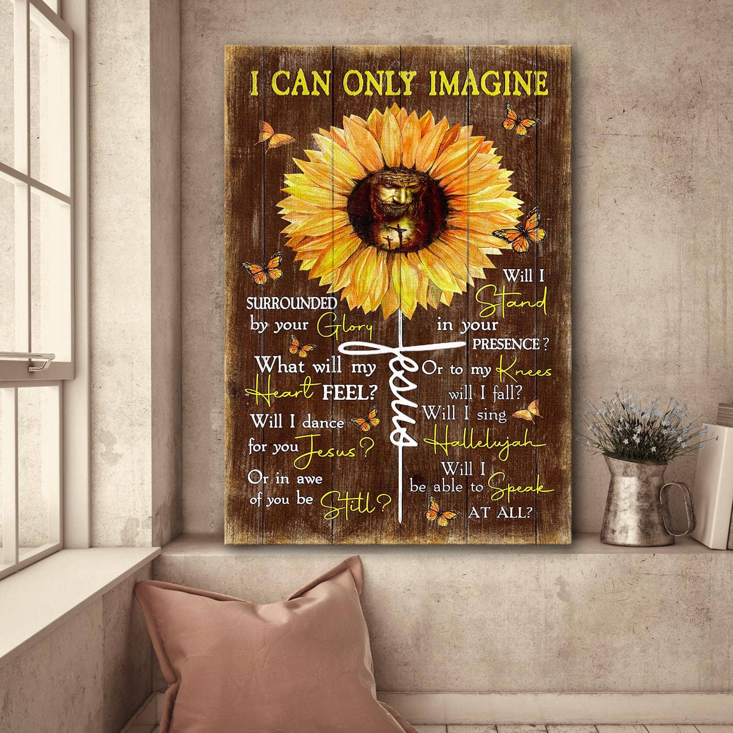 Sunflower, Jesus Painting, Butterfly, I can only imagine - Jesus Portrait Canvas Prints, Wall Art