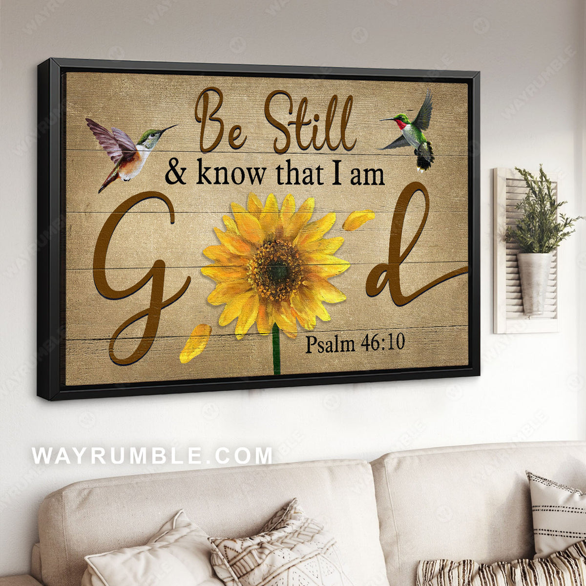 Flower and birds, Sunflower painting, Hummingbird, Be still and know that I am God - Jesus Landscape Canvas Prints, Christian Wall Art