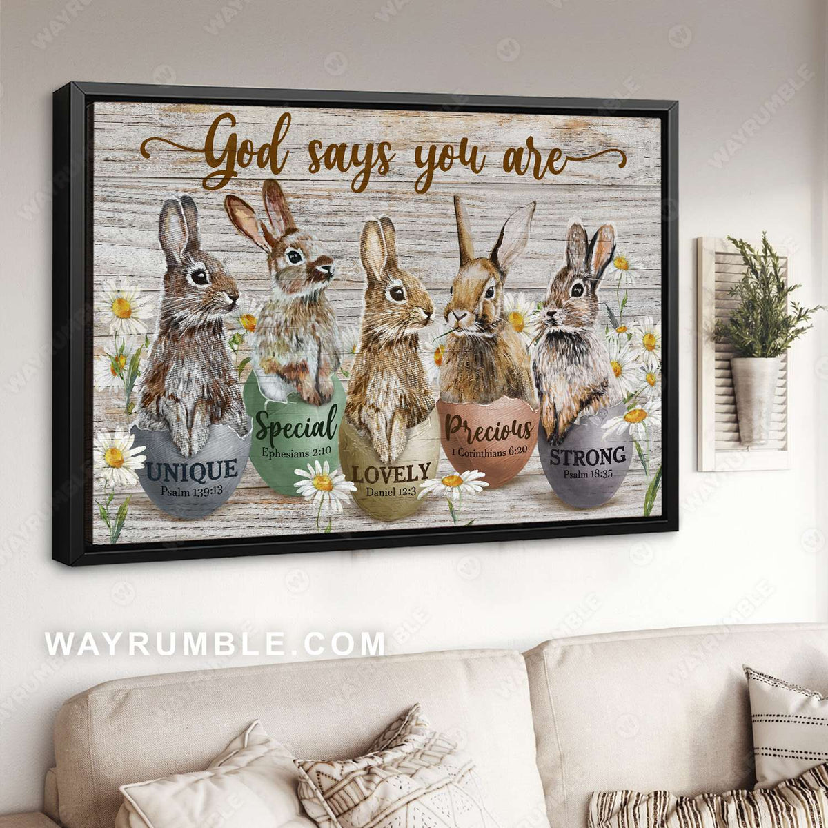 The Easter Bunny, Colorful Easter Egg, Daisy, God says you are - Jesus Landscape Canvas Prints, Christian Wall Art