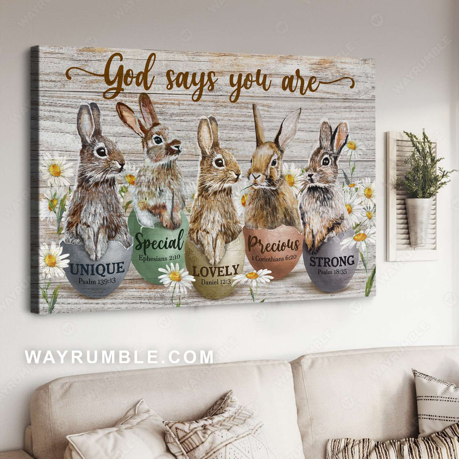 The Easter Bunny, Colorful Easter Egg, Daisy, God says you are - Jesus Landscape Canvas Prints, Christian Wall Art