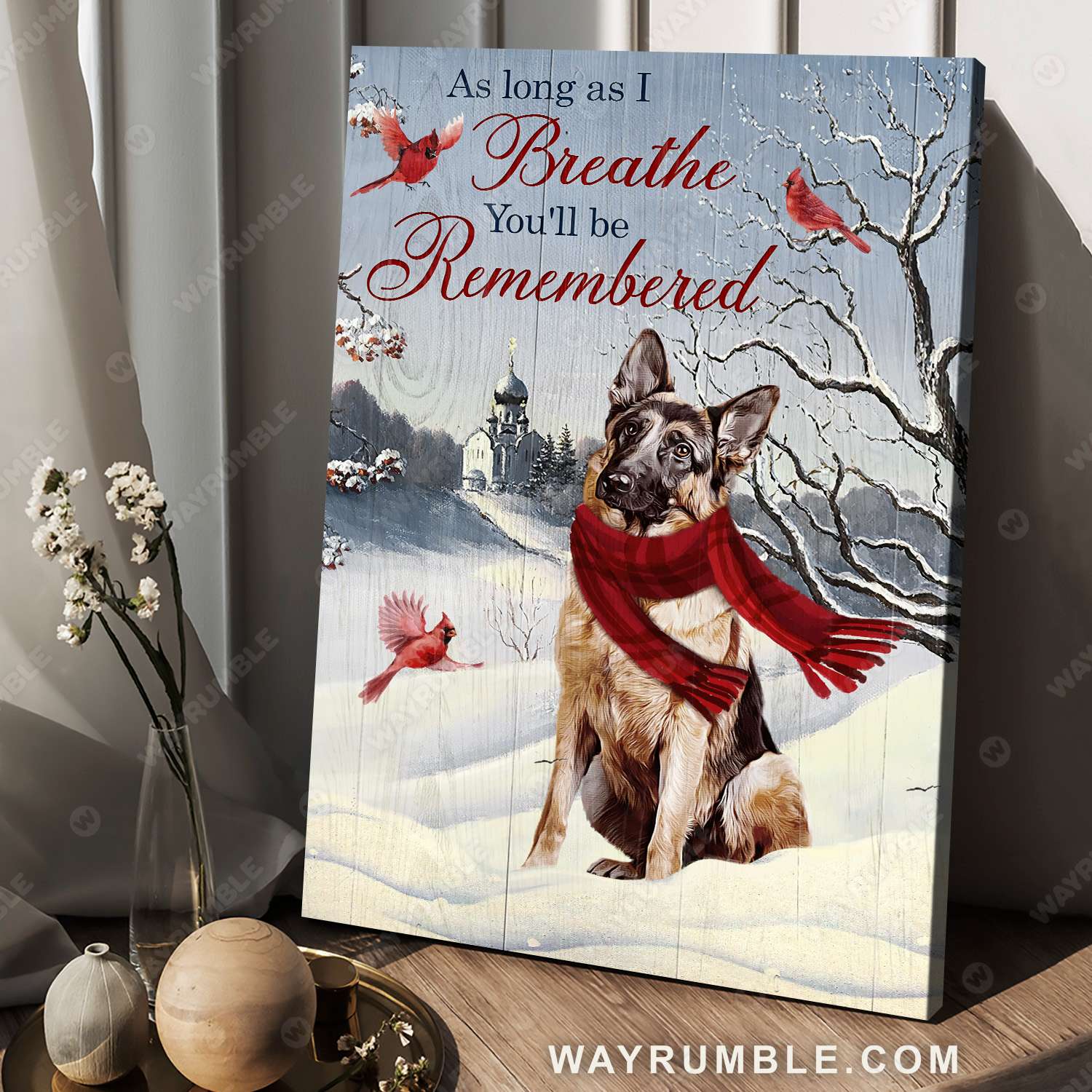 German shepherd, Winter painting, The white church, Cardinal, As long as I breath, You'll be remembered - Jesus Portrait Canvas Prints, Christian Wall Art