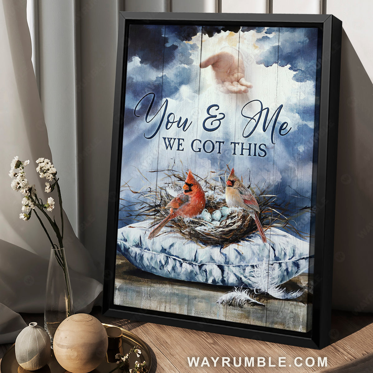 Cardinal bird, Egg nest, Jesus hand, You and me we got this - Jesus Portrait Canvas Prints, Christian Wall Art