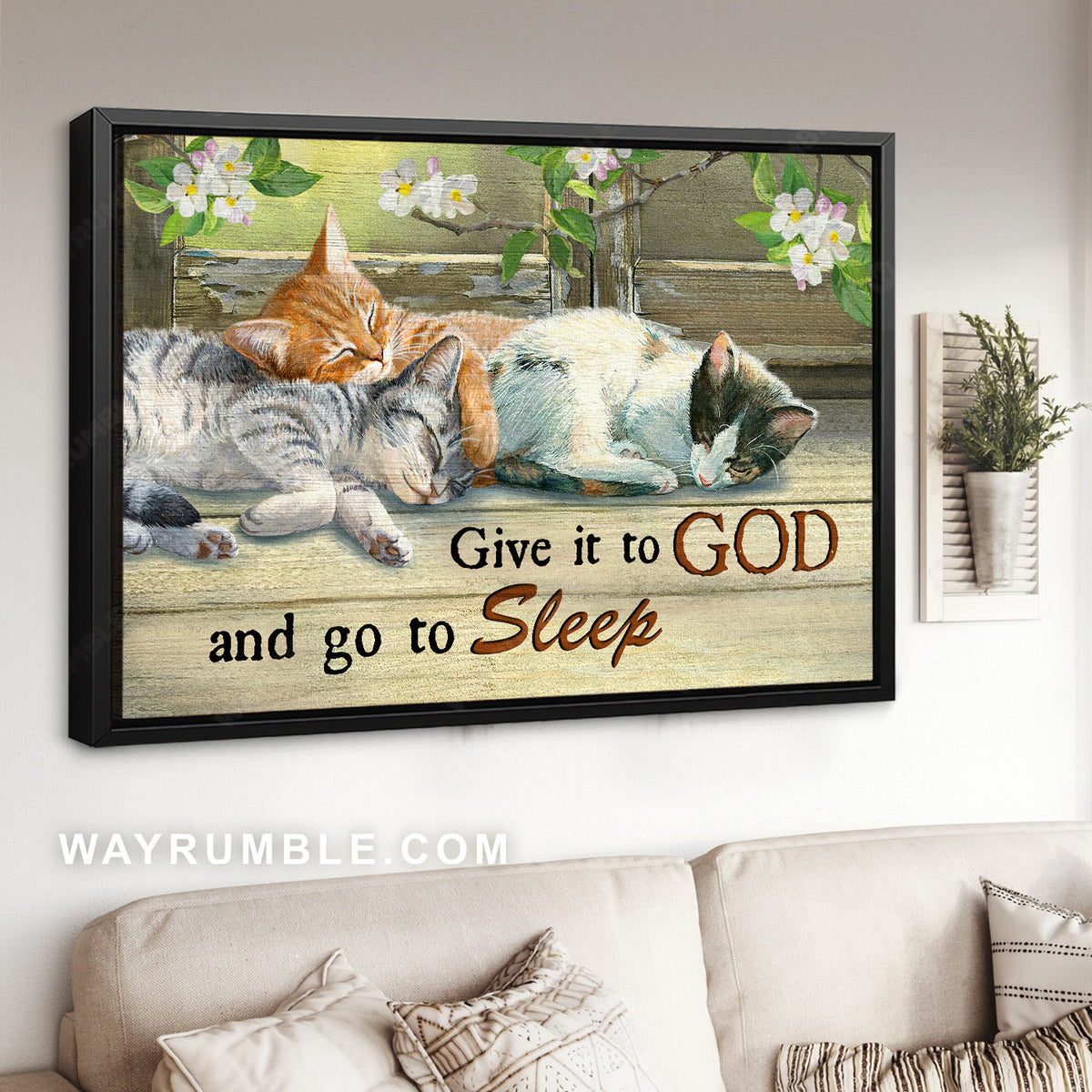 Sleeping cats, Jasmine flower, Give it to God - Jesus Landscape Canvas Prints, Christian Wall Art