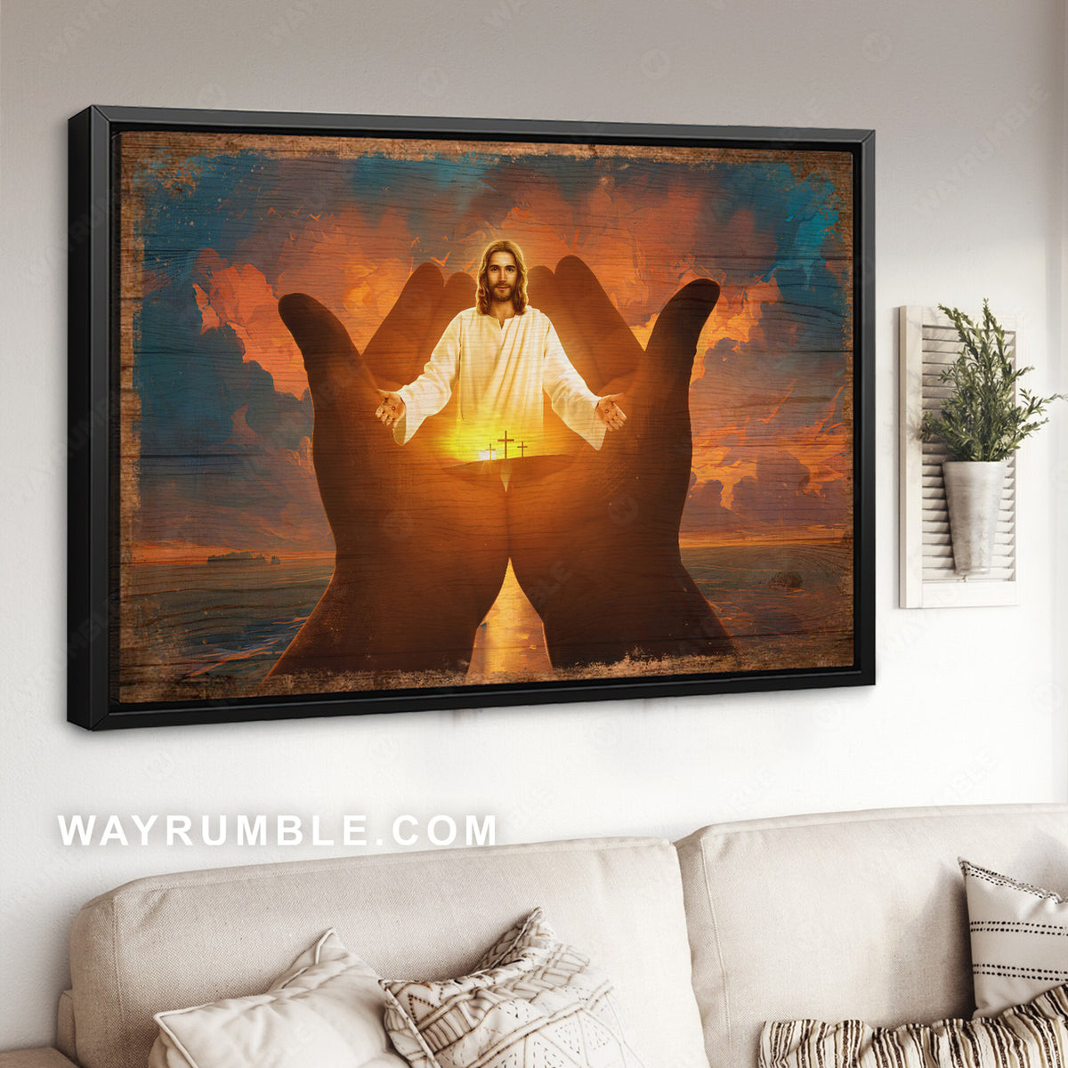 Hands of Jesus, Jesus healing, Today sunrise, Ocean blue - Jesus Landscape Canvas Prints, Christian Wall Art