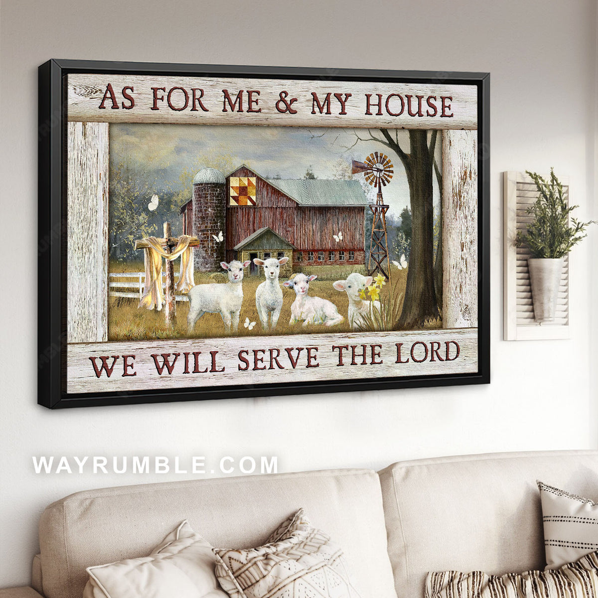 Lambs of God, Farm house, Wooden cross, As for me and my house - Jesus Landscape Canvas Prints, Christian Wall Art