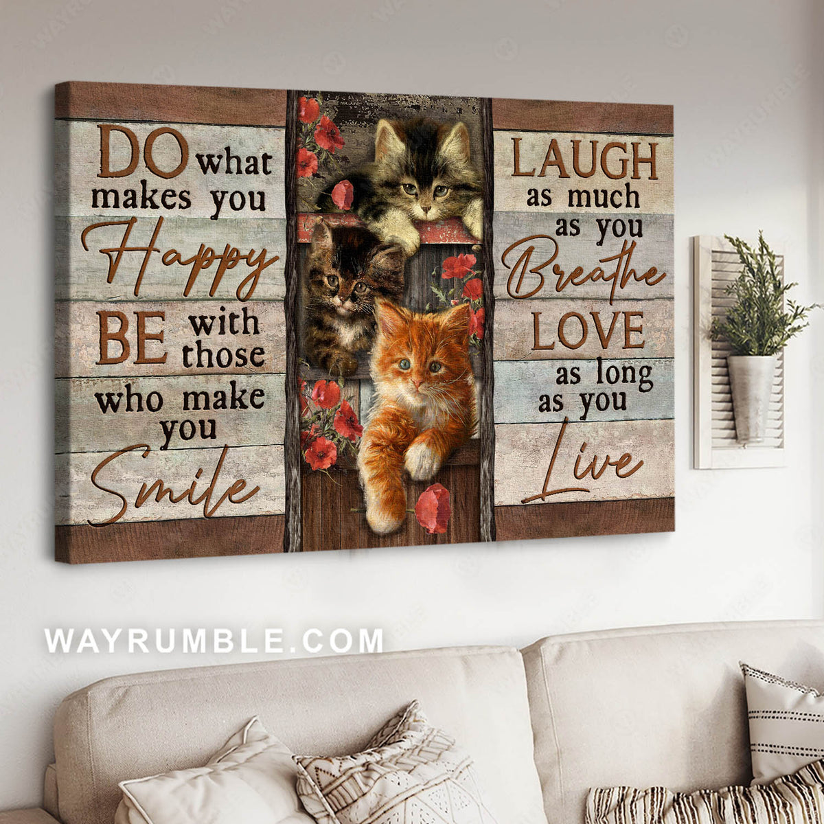 Cat painting, Red poppy, Vintage painting, Do what makes you happy - Jesus Landscape Canvas Prints, Christian Wall Art