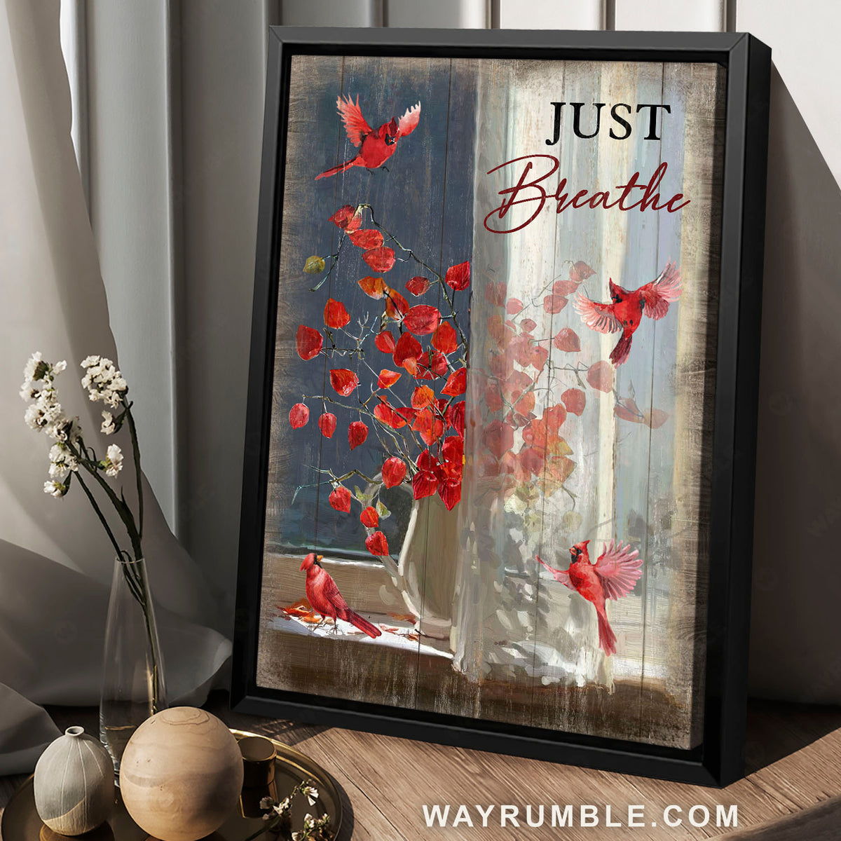 Red cardinal, Red leave, Just breathe - Jesus Portrait Canvas Prints, Christian Wall Art