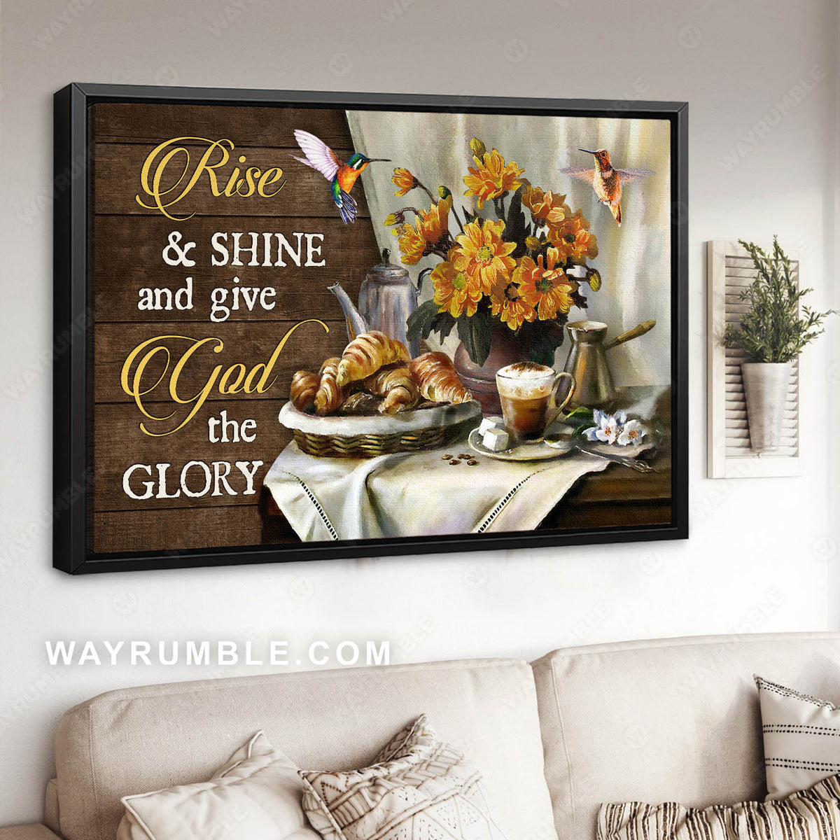 Vintage painting, Still life, Tea pot drawing, Rise and shine and give God the glory - Jesus Landscape Canvas Prints, Christian Wall Art