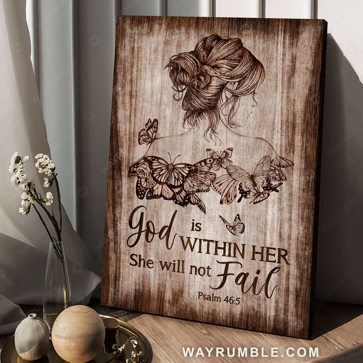 Beautiful girl, Monarch butterfly, God is within her, She will not fail - Jesus Portrait Canvas Prints, Christian Wall Art