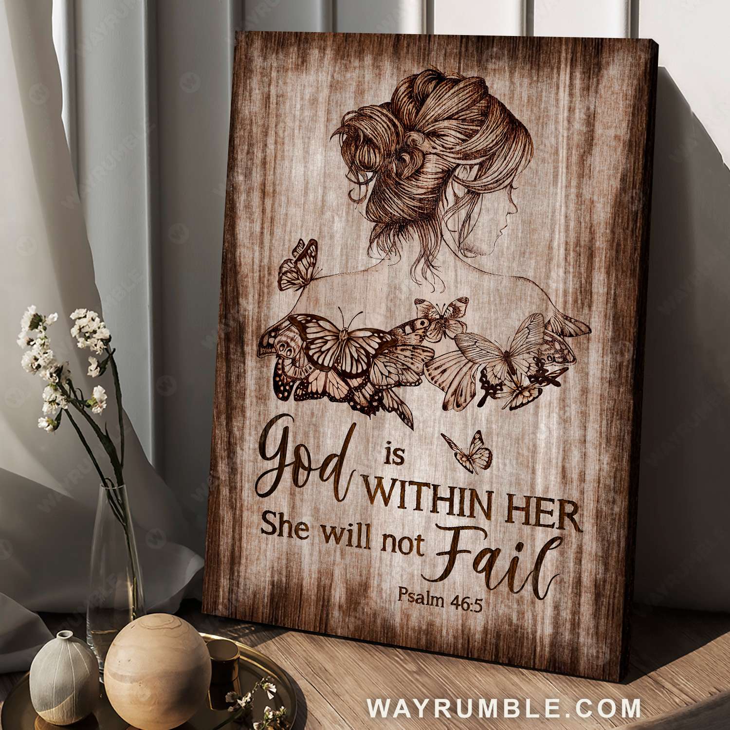 Beautiful girl, Monarch butterfly, God is within her, She will not fail - Jesus Portrait Canvas Prints, Christian Wall Art