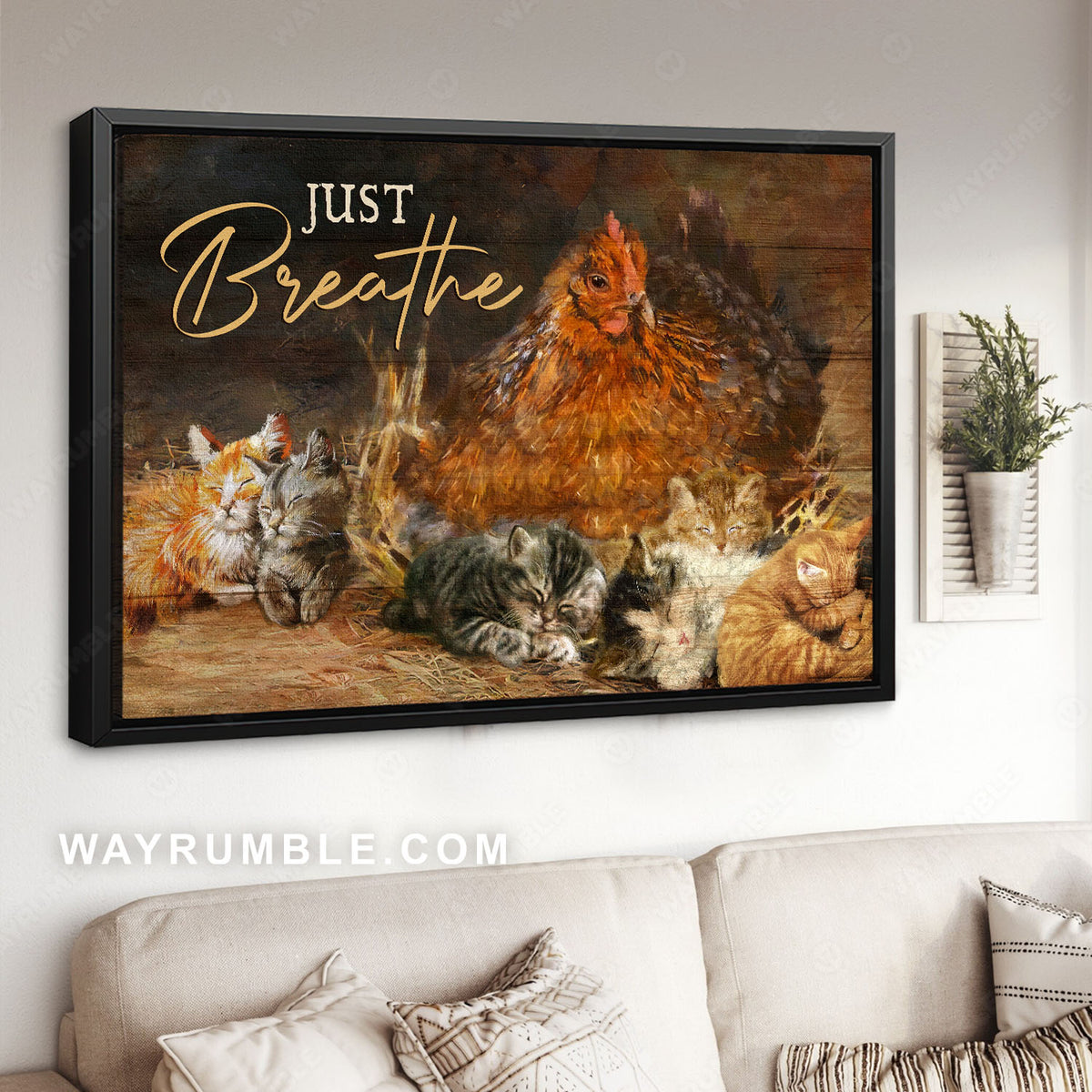 Hen chicken, Kitty cats, Farm life. Just breathe - Jesus Landscape Canvas Prints, Christian Wall Art