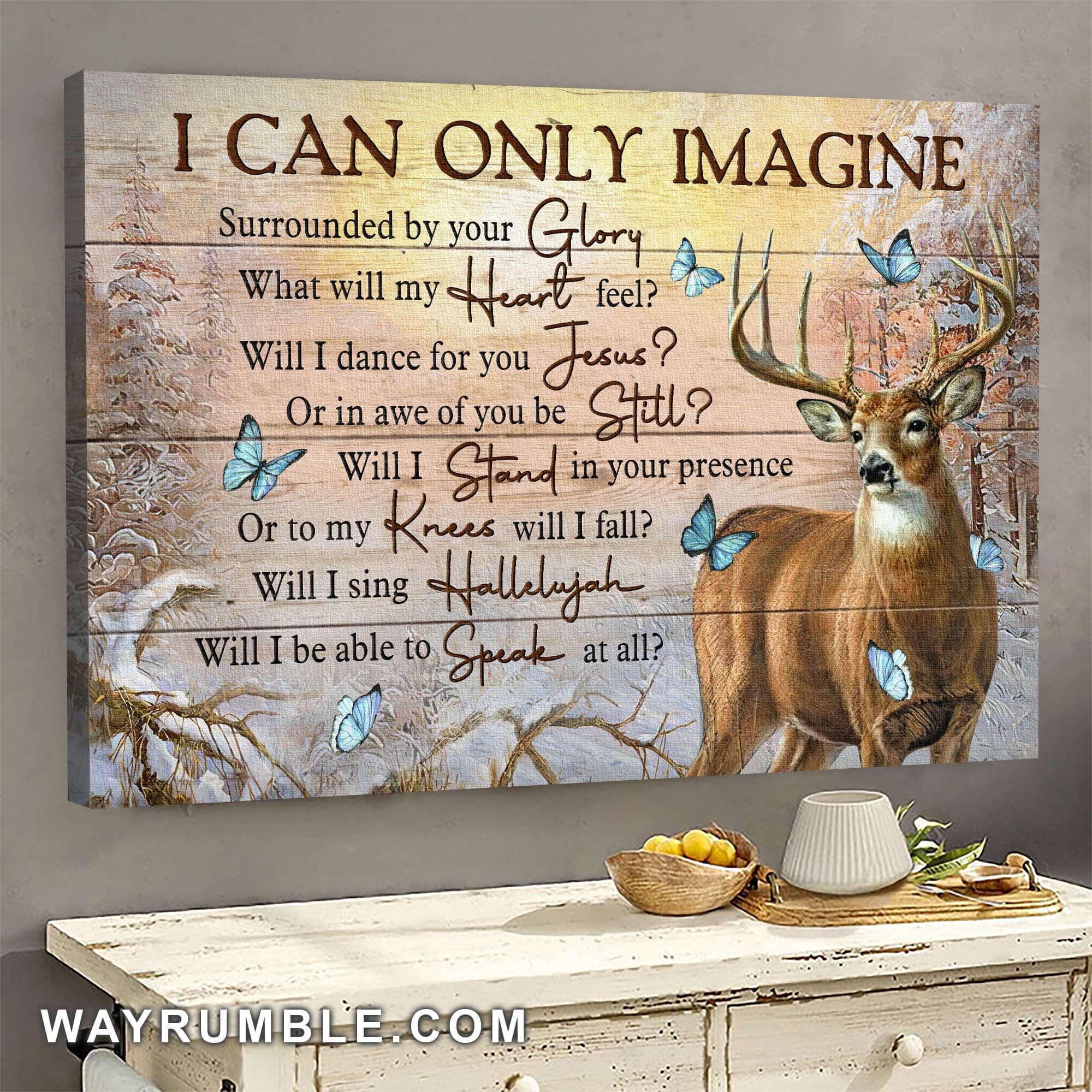 Deer, Winter Forest, Butterfly, I can only imagine - Jesus Landscape Canvas Prints, Wall Art
