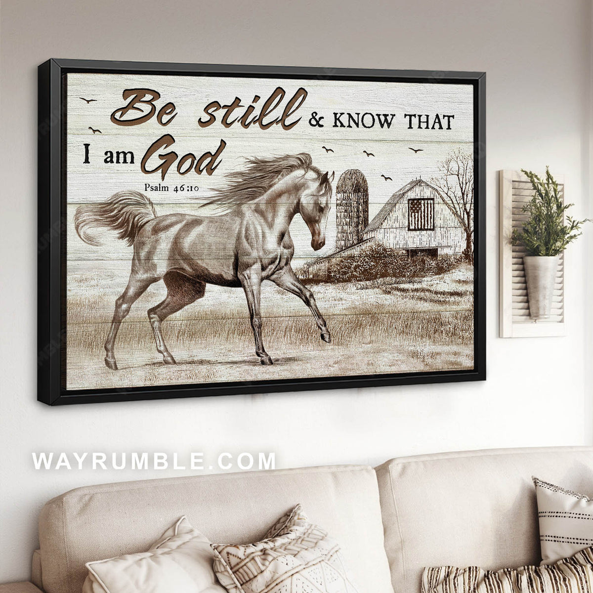 Quarter Horse, Meadow land, Black and white picture, Be still and know that I am God - Jesus Landscape Canvas Prints, Christian Wall Art