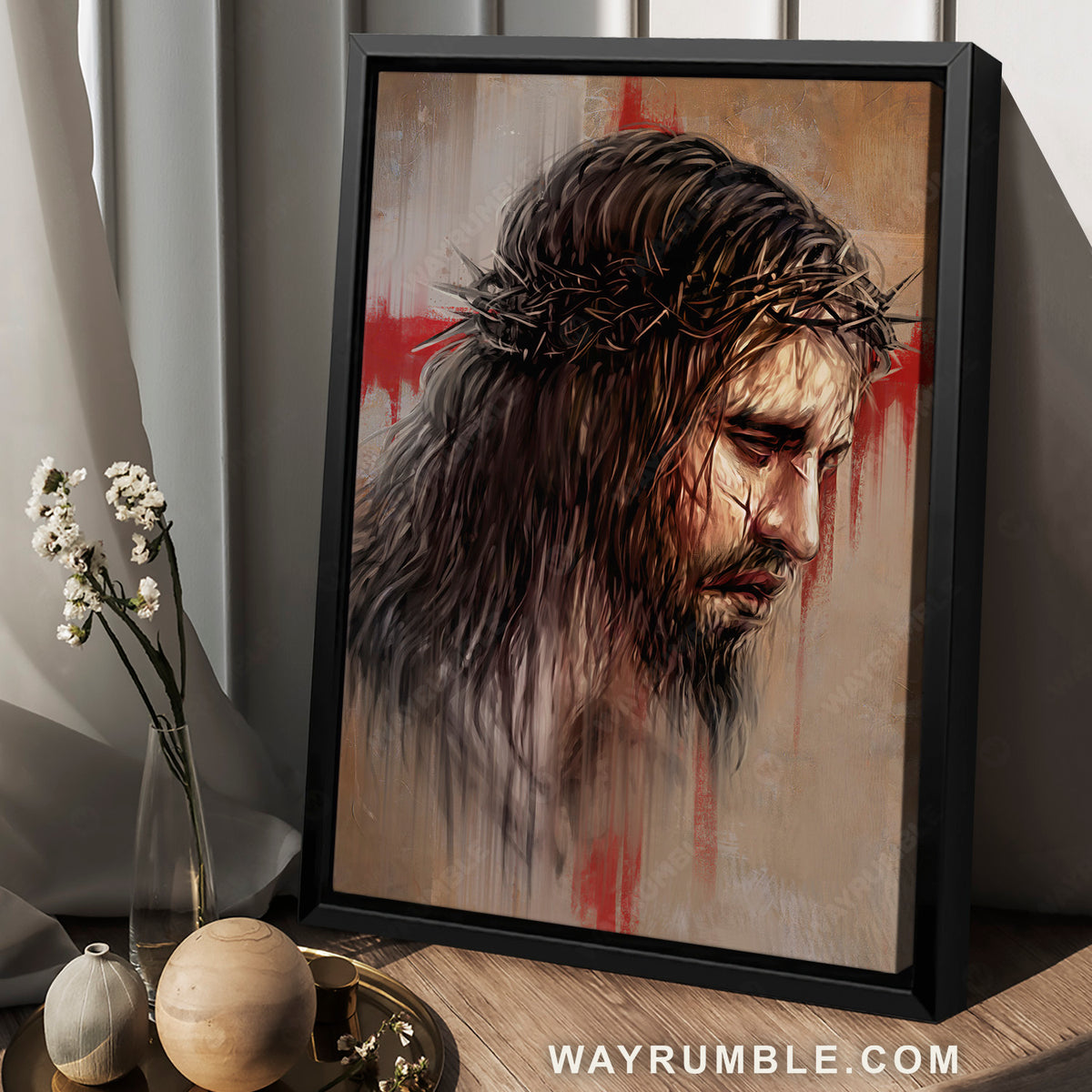 Jesus painting, Thorn crown, Jesus paid it all - Jesus Portrait Canvas Prints, Christian Wall Art