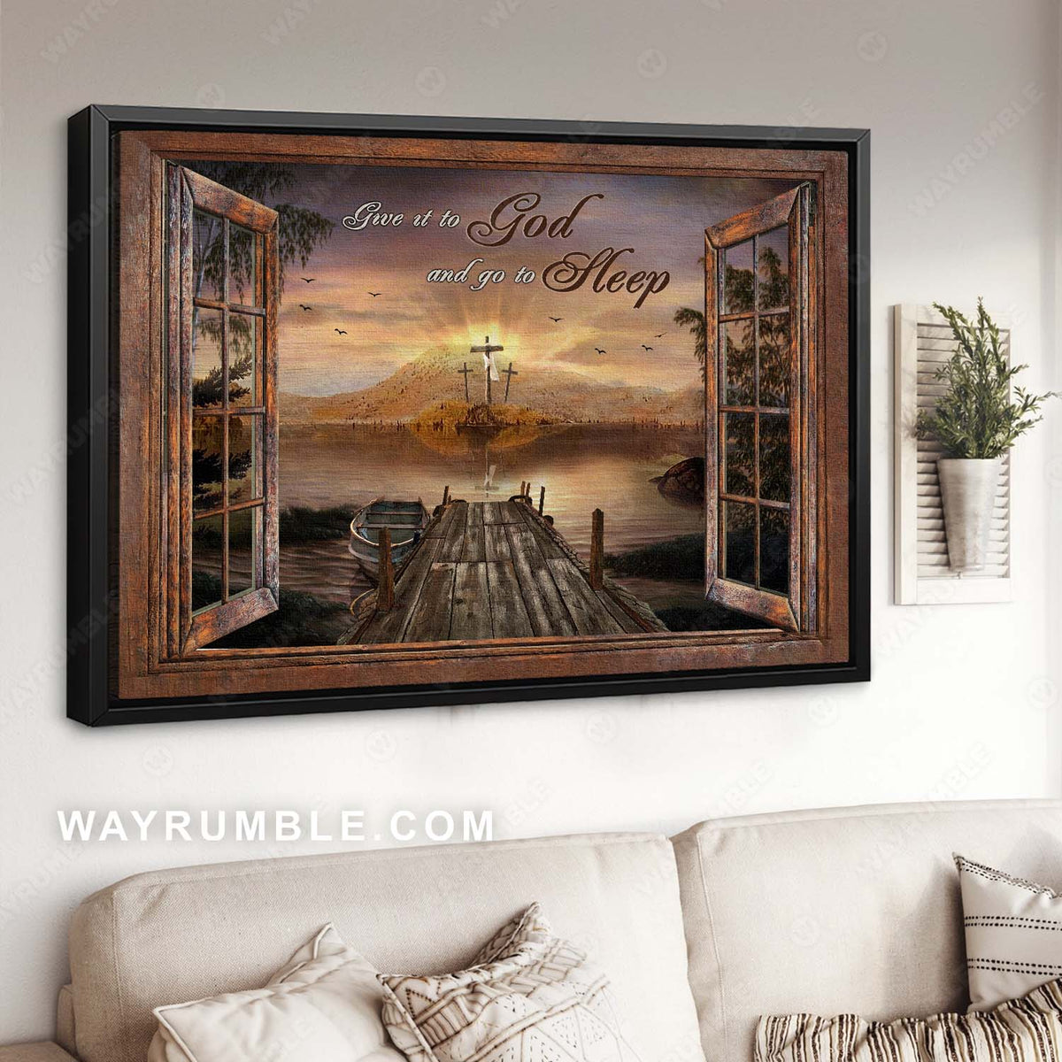 River painting, The rugged crosses, Give it to God and go to sleep - Jesus Landscape Canvas Prints, Christian Wall Art