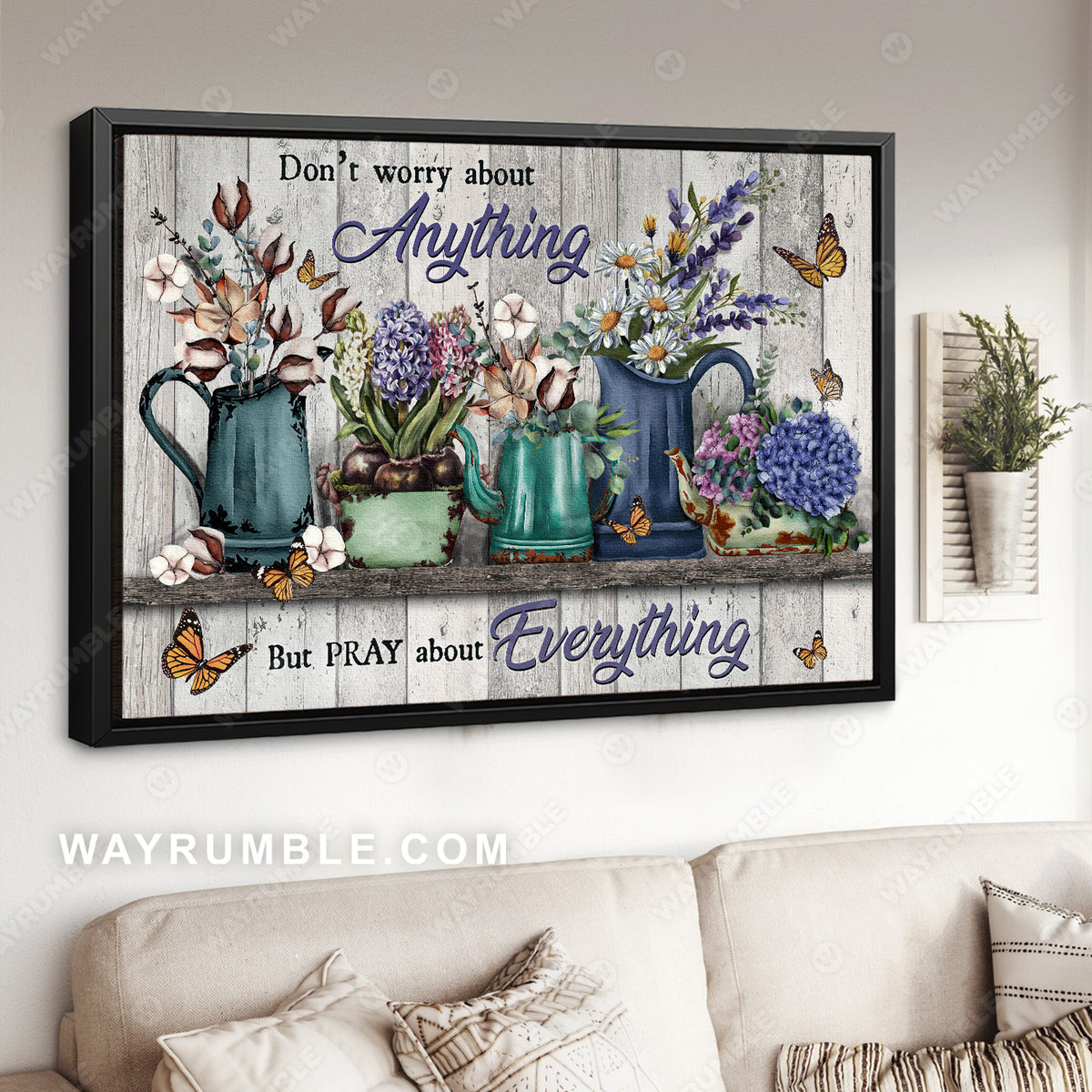 Flower garden, Monarch butterfly, Don&#39;t worry about anything - Jesus Landscape Canvas Prints, Christian Wall Art