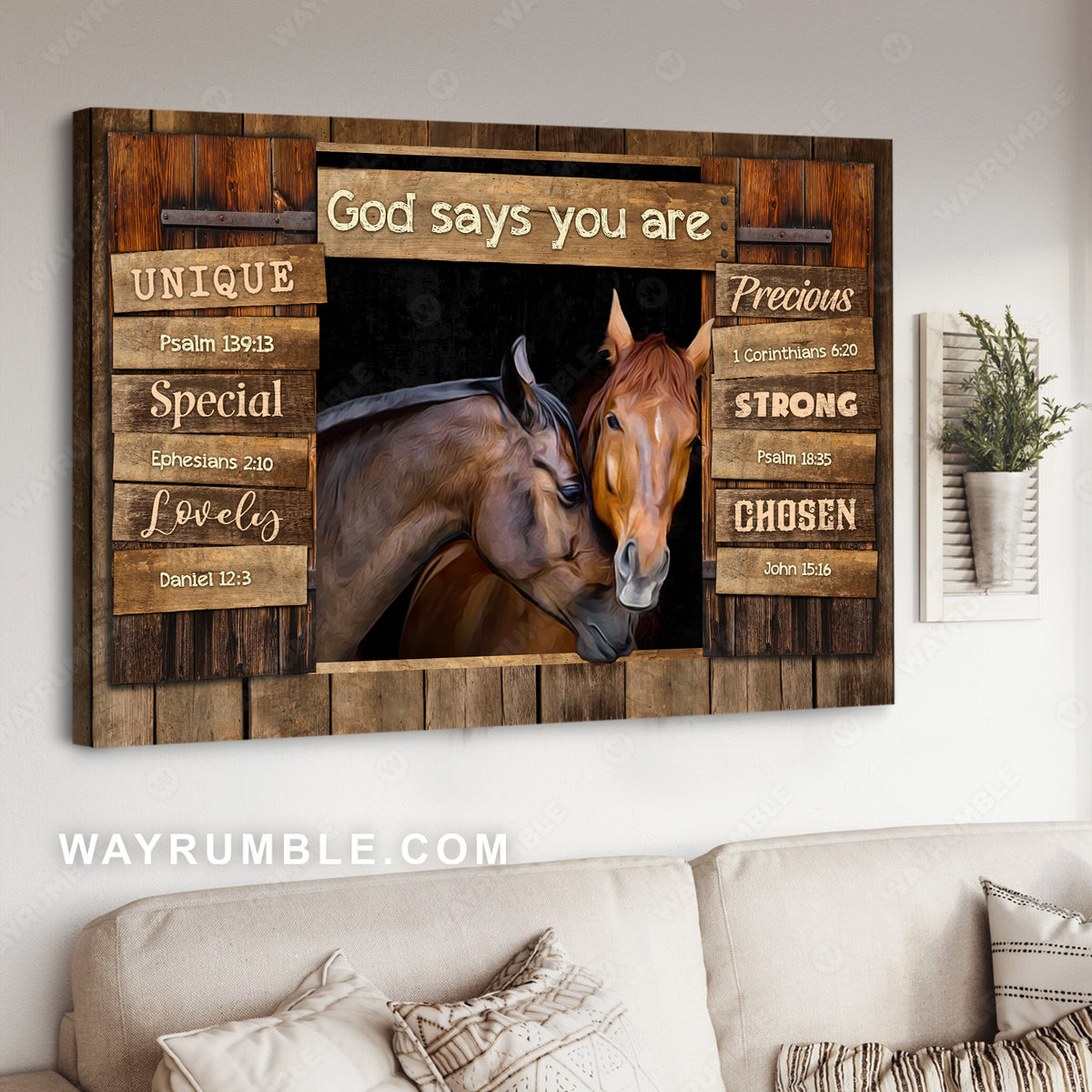 Horse painting, Loving horse couple, God says you are - Jesus Landscape Canvas Prints, Christian Wall Art