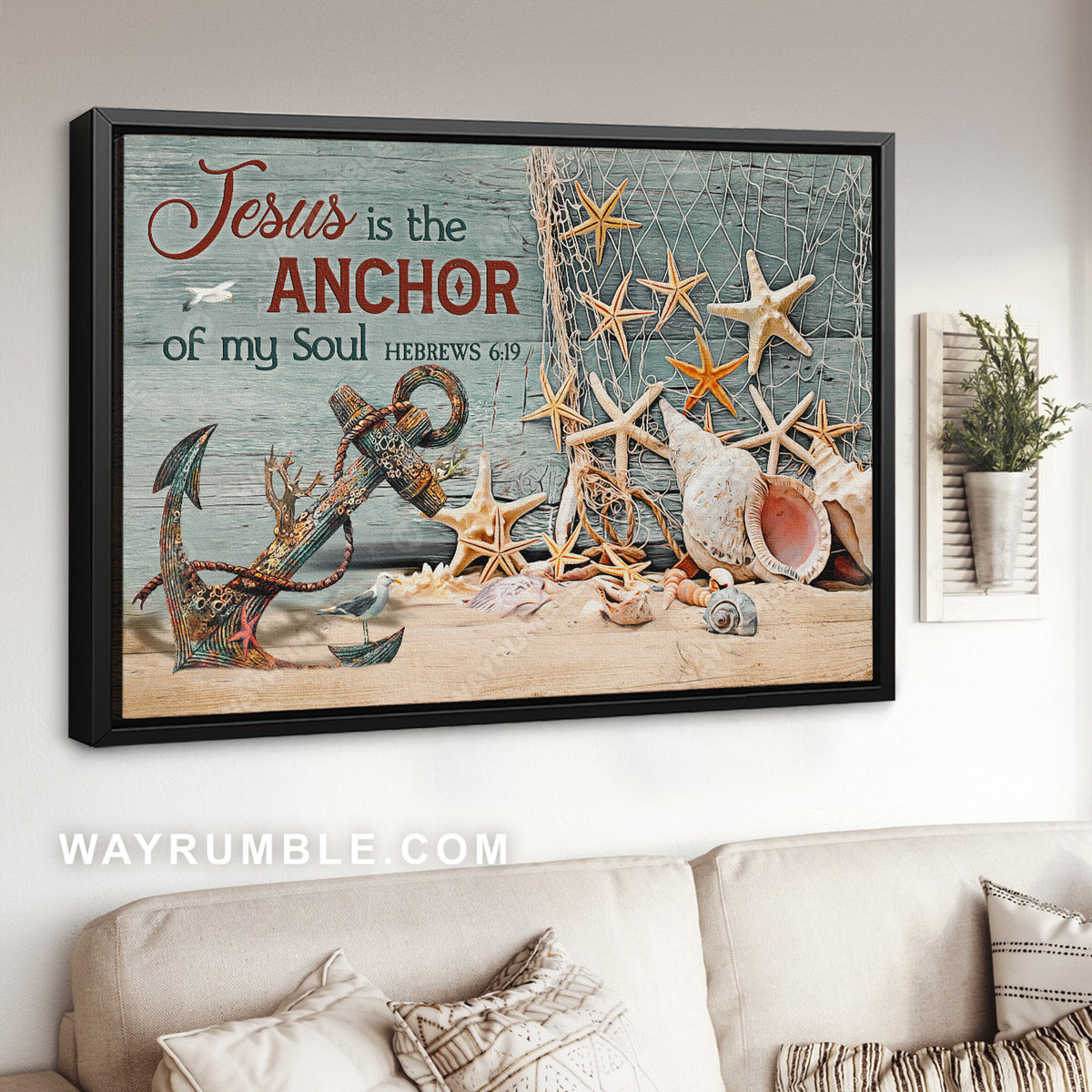Boat anchor, Sea stars, Seashells, Sand beach, Jesus is the anchor of my soul - Jesus Landscape Canvas Prints, Christian Wall Art