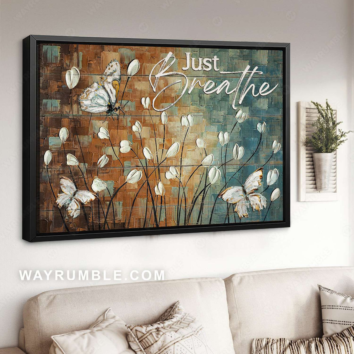 Acrylic painting, White tulip, White butterfly, Just breathe - Jesus Landscape Canvas Prints, Christian Wall Art