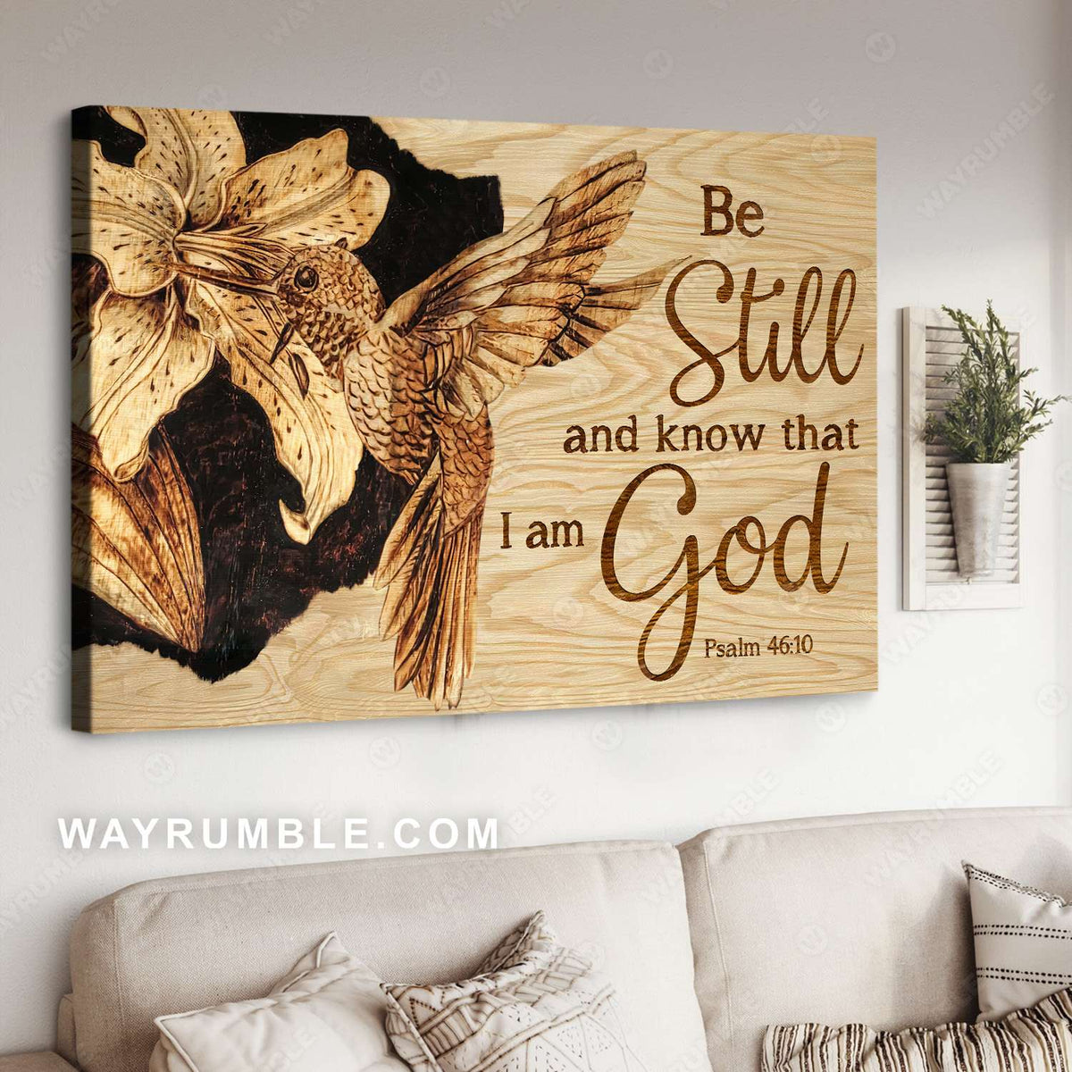 Hummingbird, Lily flower, Be still and know that I am god - Jesus Landscape Canvas Prints, Christian Wall Art
