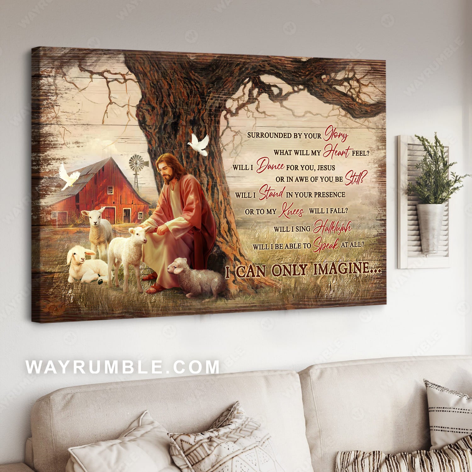 Jesus painting, Red barn house, Jesus and lambs of God, I can only imagine - Jesus Landscape Canvas Prints, Christian Wall Art