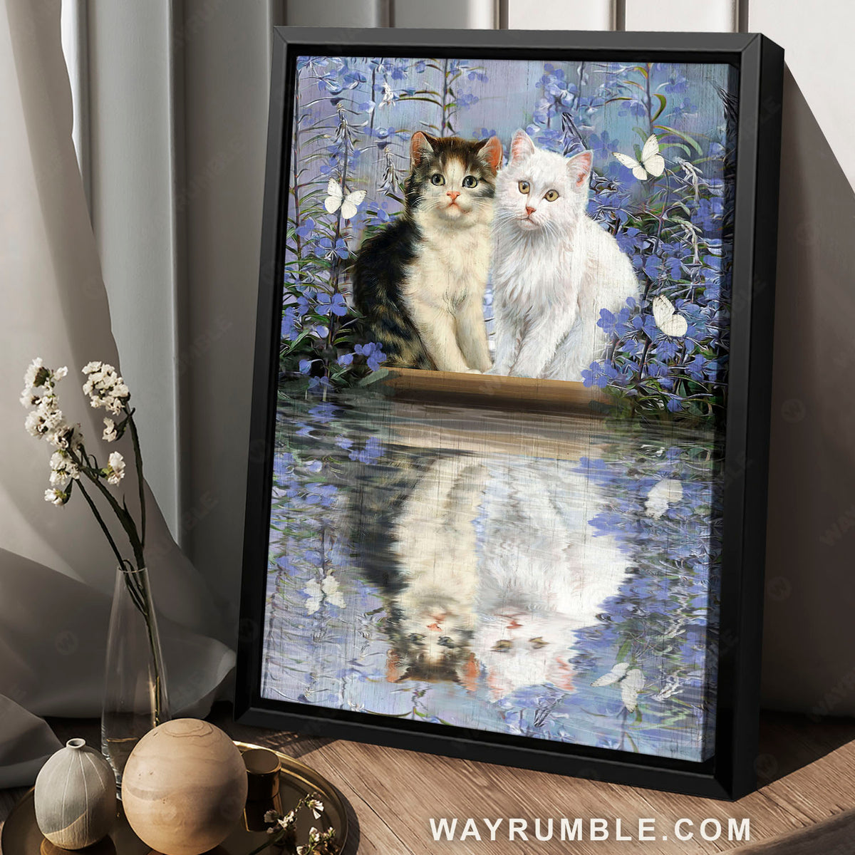 Cute kittens, Water reflection, Campanula flower - Jesus Portrait Canvas Prints, Christian Wall Art