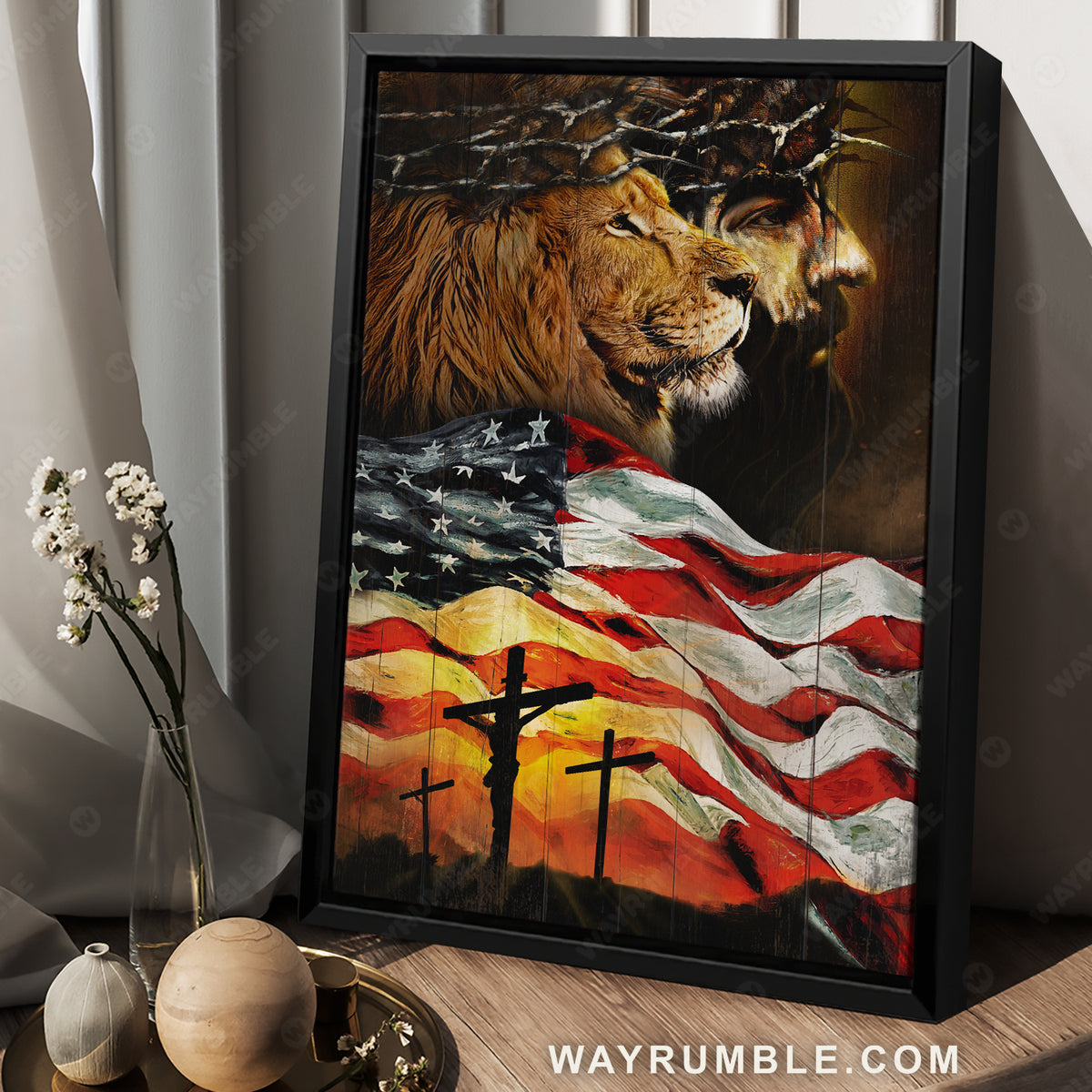 US flag, Jesus Christ, The Lion of Judah, Jesus on the cross - Jesus Portrait Canvas Prints, Christian Wall Art