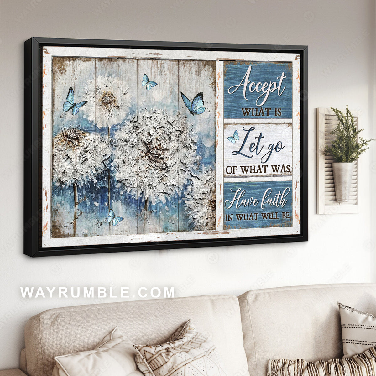 White daisy, Vintage wood, Blue butterfly, Accept what is - Jesus Landscape Canvas Prints, Christian Wall Art