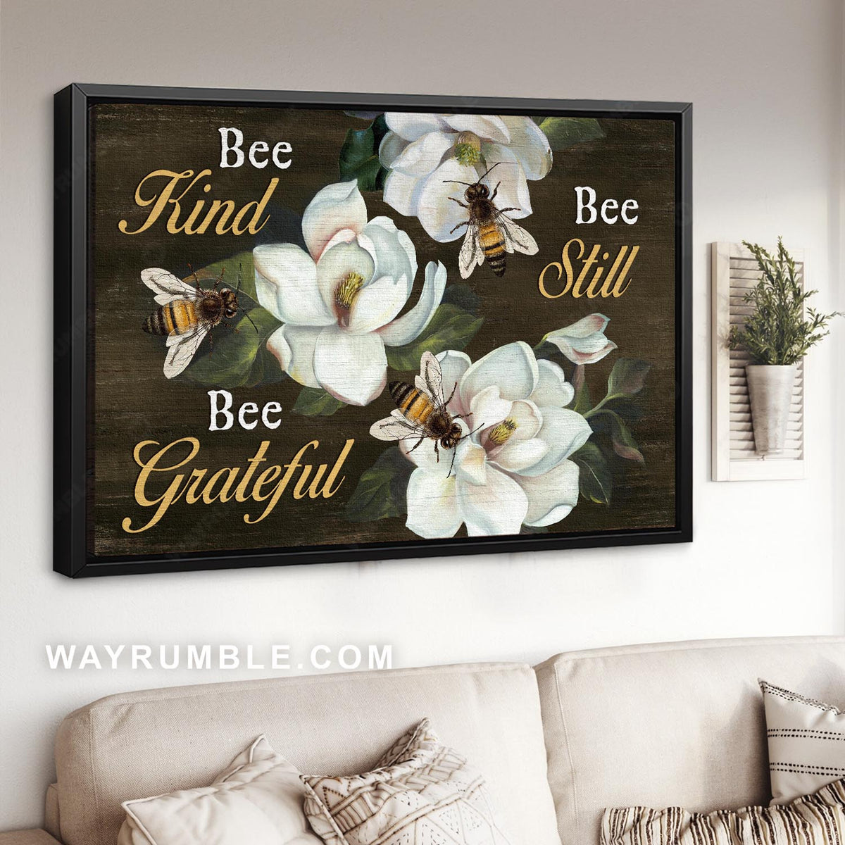 Camellia painting, White camellia flower, Honey bee, Bee kind bee still bee grateful - Jesus Landscape Canvas Prints, Christian Wall Art