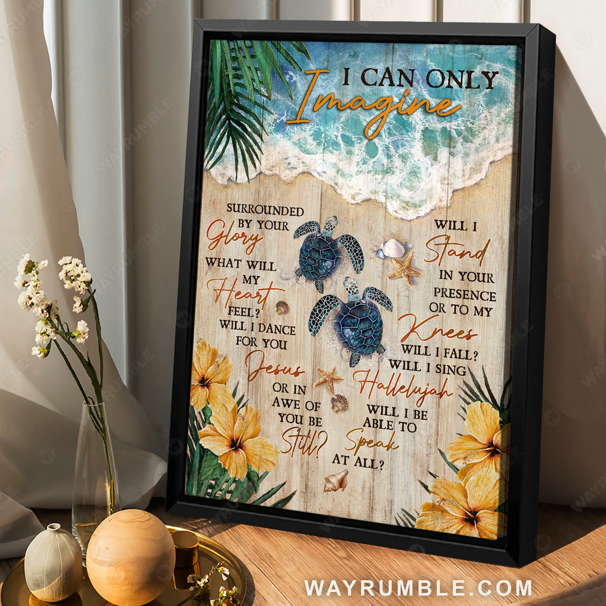 Sea turtle, Sandy beach, Ocean view, I can only imagine - Jesus Portrait Canvas Prints, Christian Wall Art