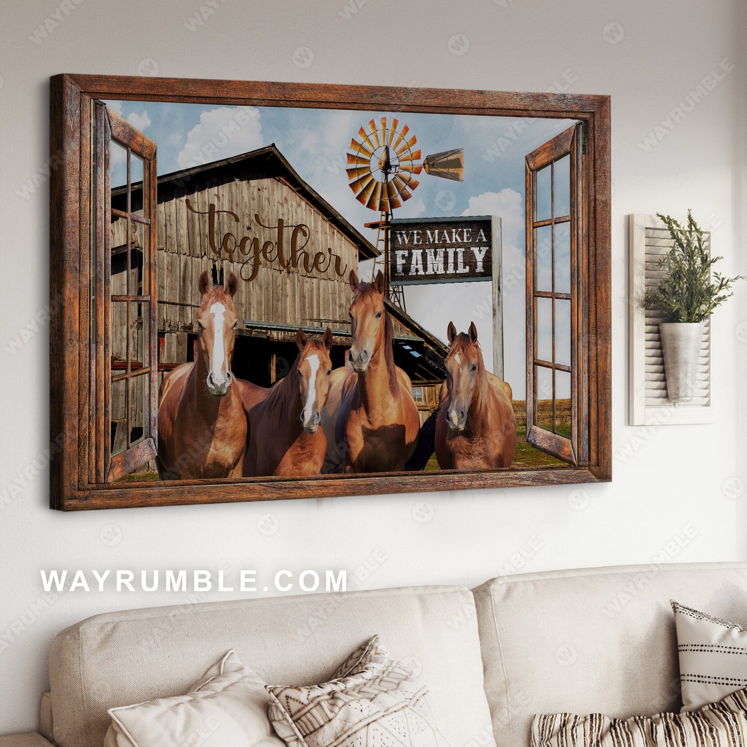 Horse drawing, Barn house painting, Life on farm, Together we make a family - Jesus Landscape Canvas Prints, Christian Wall Art
