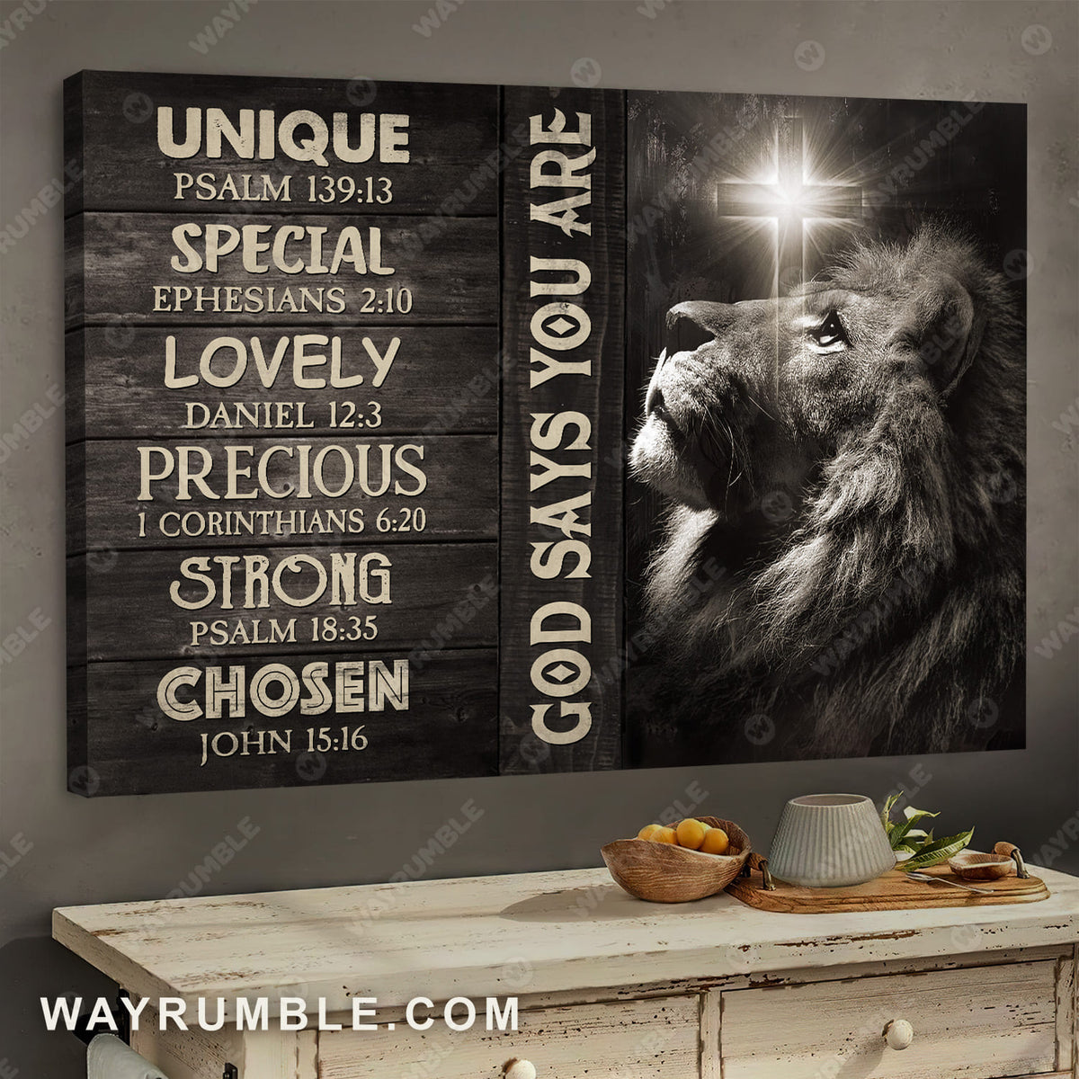 Lion of Judah, Cross light, Black and white painting, God says you are unique - Jesus Landscape Canvas Prints, Wall Art