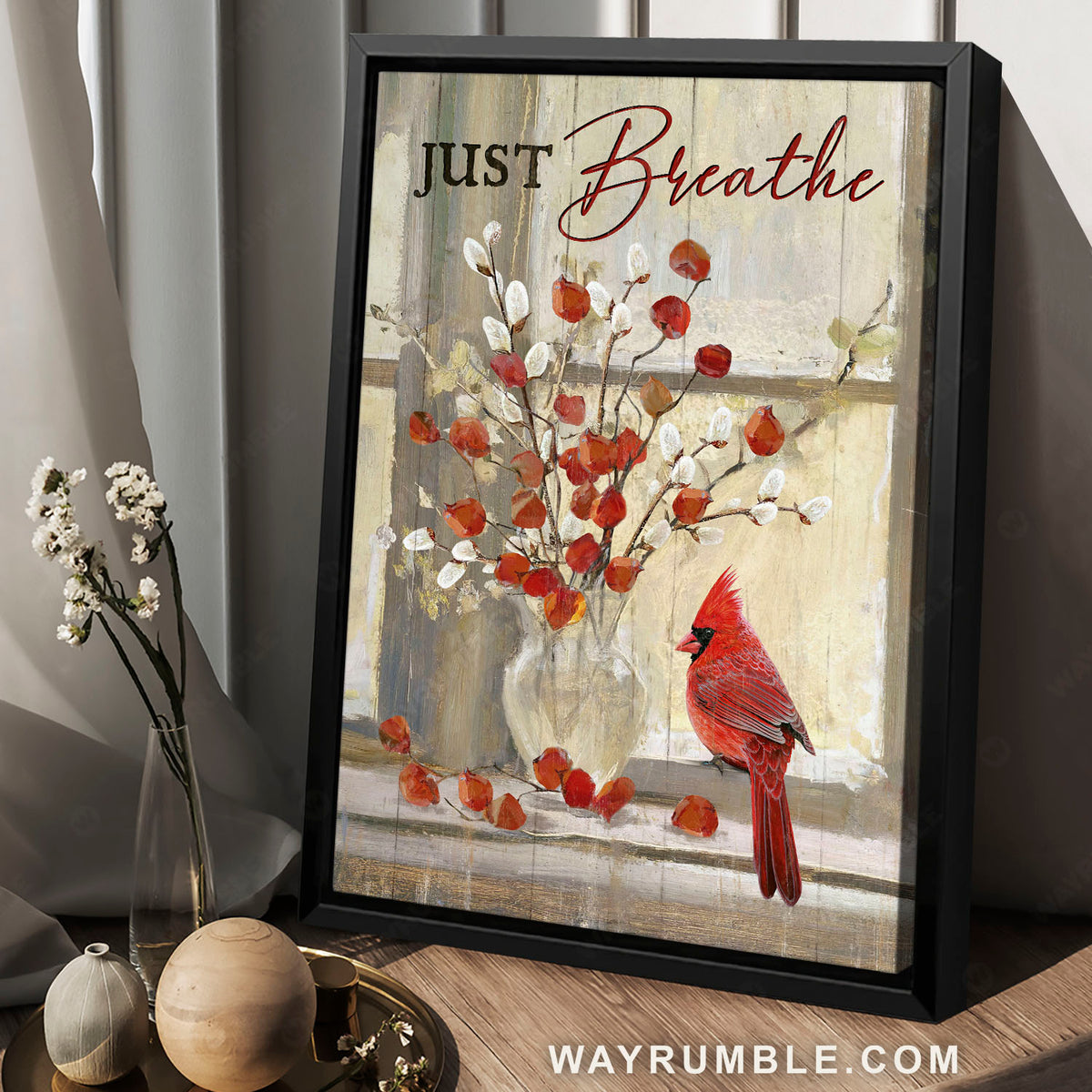 Red cardinal, Fuchsia flower, Willow flower, Just breathe - Jesus Portrait Canvas Prints, Christian Wall Art