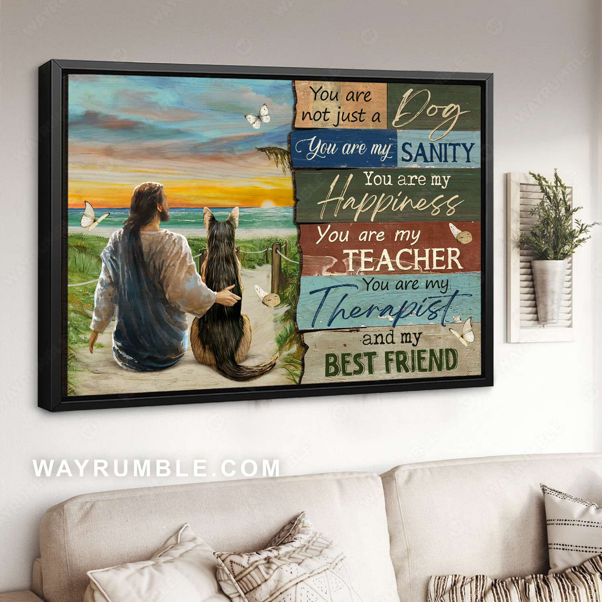 Jesus drawing, German shepherd, Ocean view, You are not just a dog - Jesus Landscape Canvas Prints, Christian Wall Art
