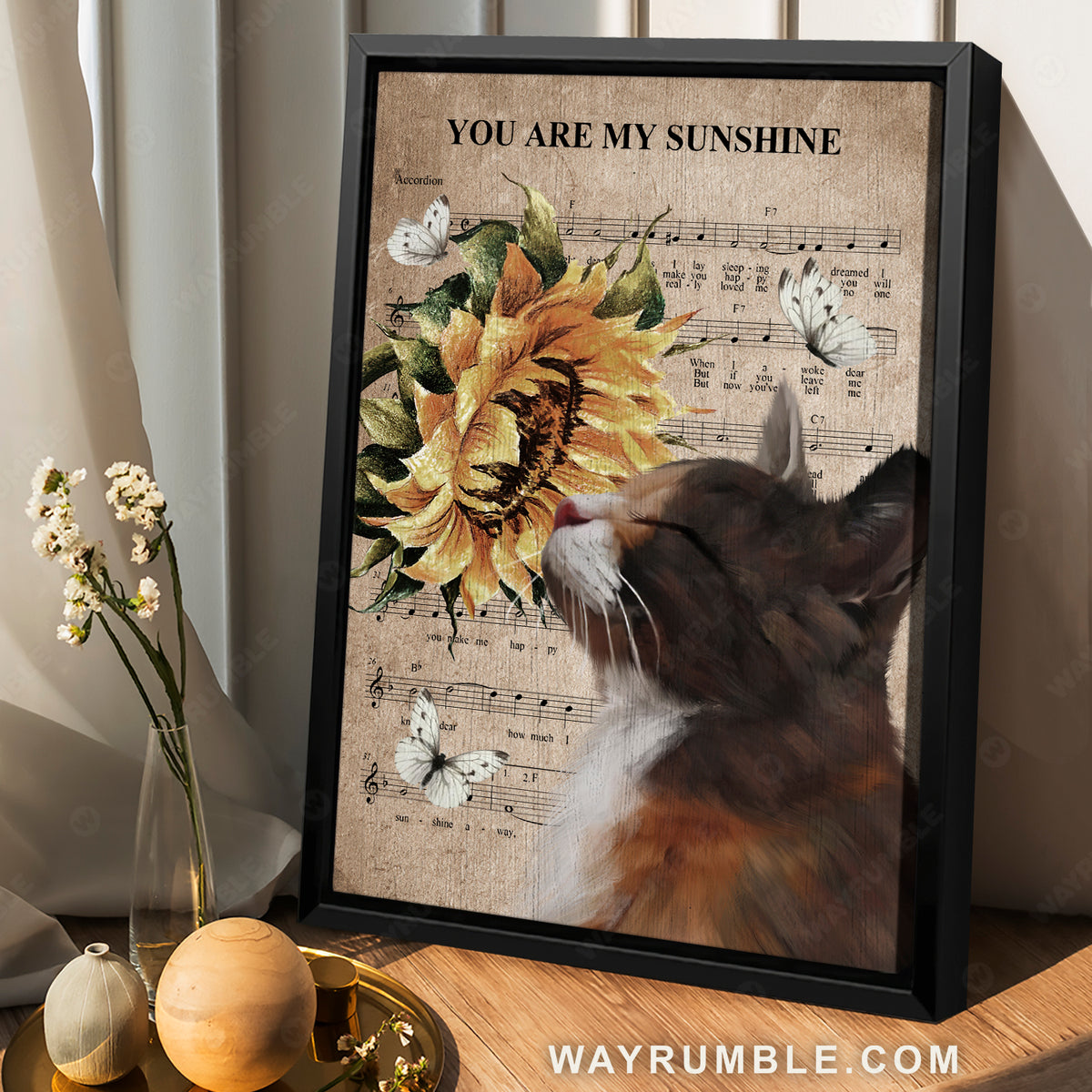 Cat painting, Cat with flower, Sunflower drawing, You are my sunshine - Jesus Portrait Canvas Prints, Christian Wall Art