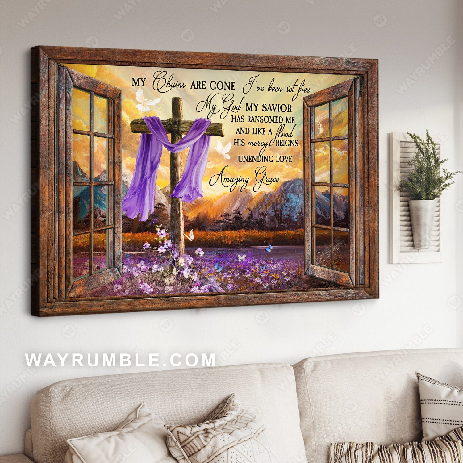 Flower Field, Meadow landscape, The rugged cross, Amazing Grace - Jesus Landscape Canvas Prints, Christian Wall Art