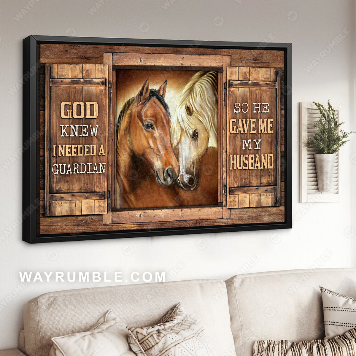 Horse couple, Horse painting, God knew I need a guardian so he gave me my husband - Jesus Landscape Canvas Prints, Wall Art