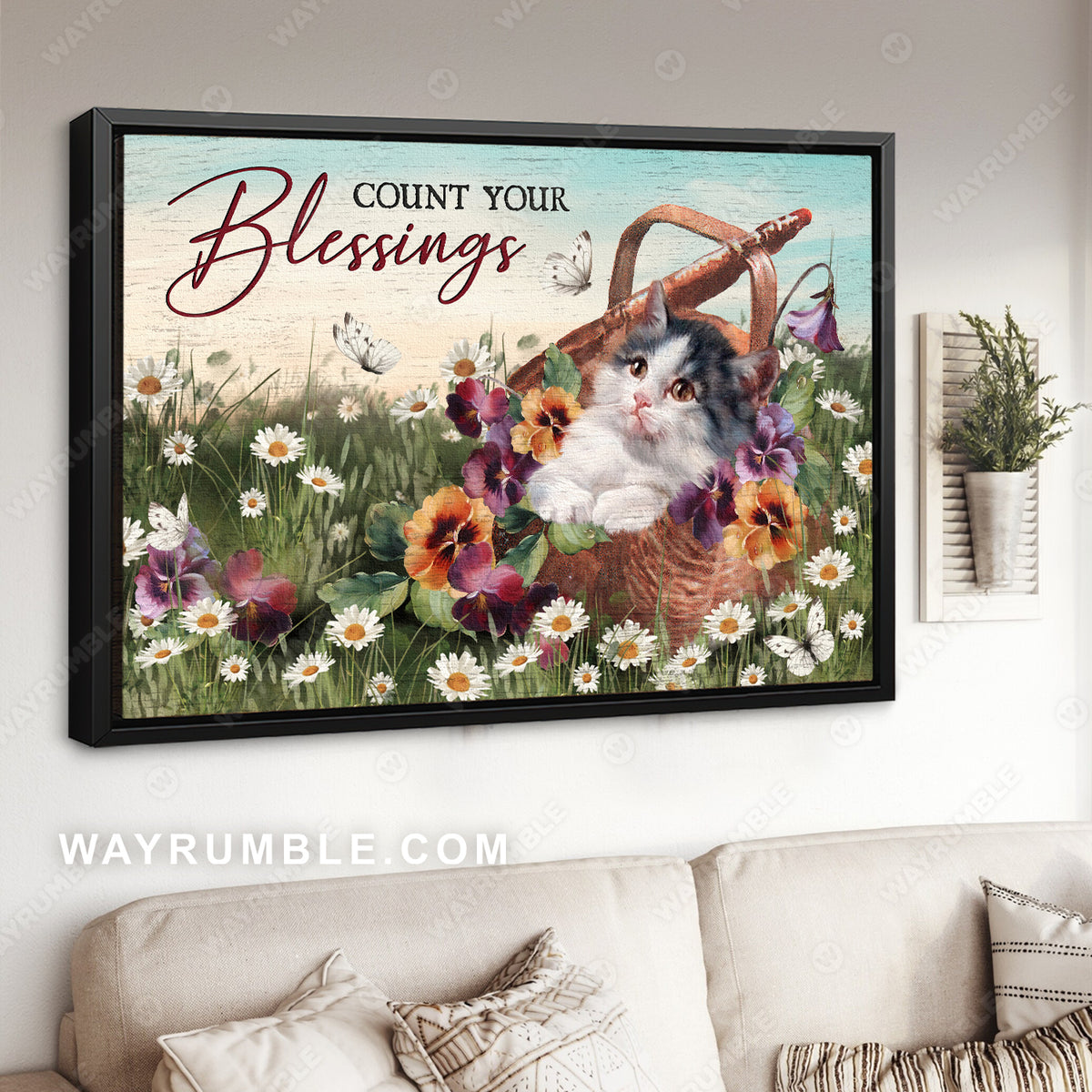 Kitty drawing, Daisy garden, Wicker baskets, Count your blessings - Jesus Landscape Canvas Prints, Christian Wall Art