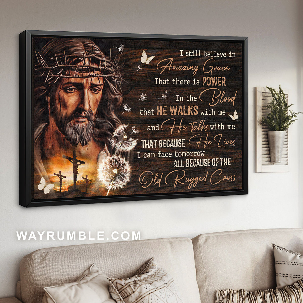 Jesus drawing, Crown of thorns, Dandelion painting, I believe in amazing grace - Jesus Landscape Canvas Prints, Christian Wall Art