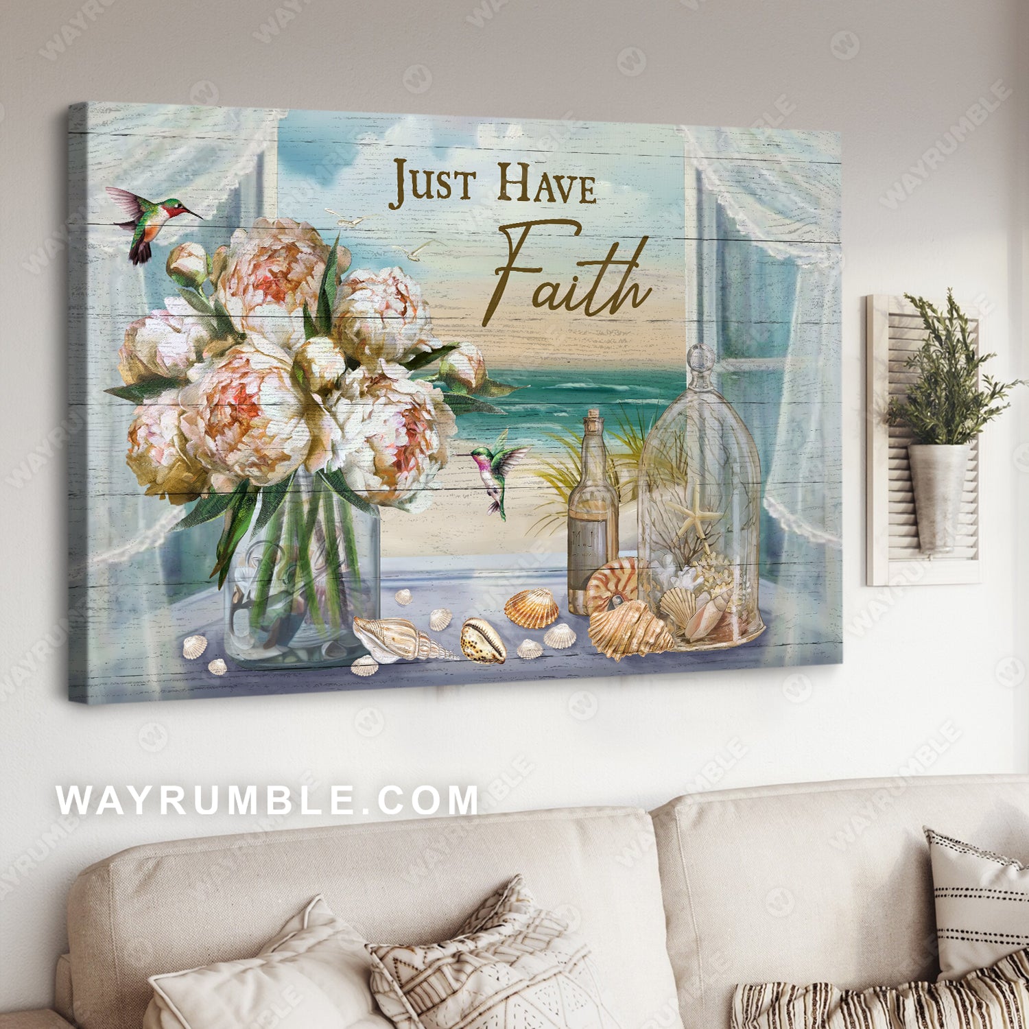 Peony, Flower vase, Glass bottle, Snail shell, Just have faith - Jesus Landscape Canvas Prints, Christian Wall Art